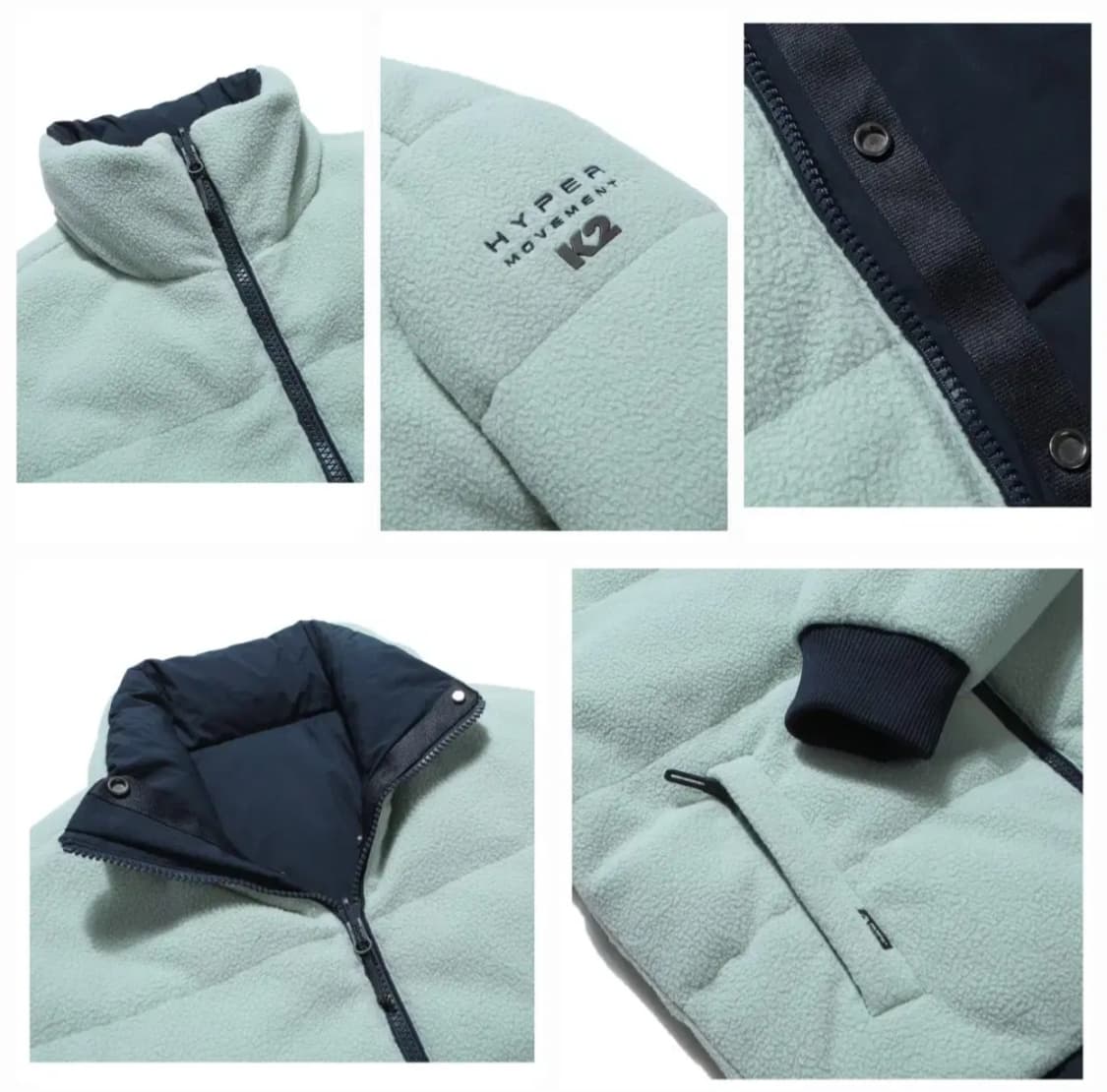 (새제품)K2공용 플리스,다운 리버시블 오버핏 블랙,민트(실측95~100 상품이미지8