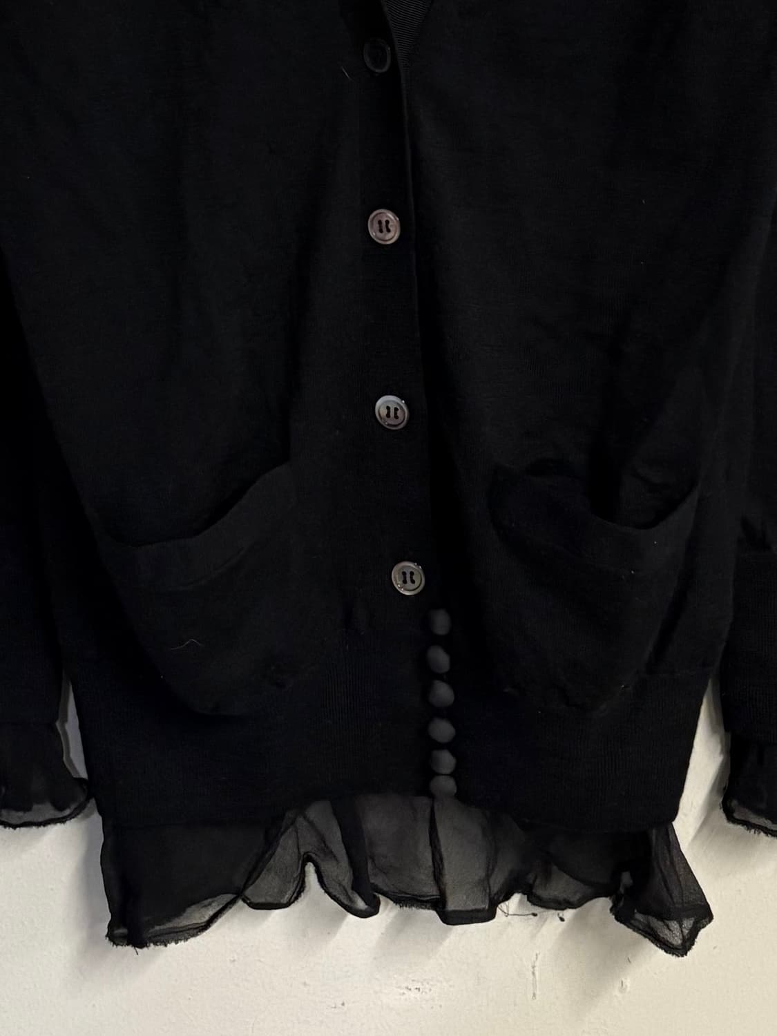 SACAI LUCK silk trim wool cardigan black 상품이미지4