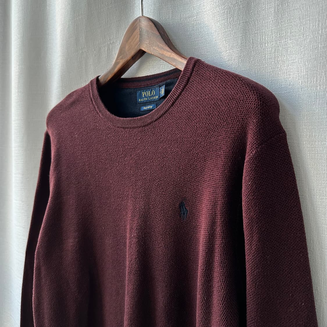 폴로 랄프로렌 피마 코튼 라운드 니트 버건디 M 상품이미지6