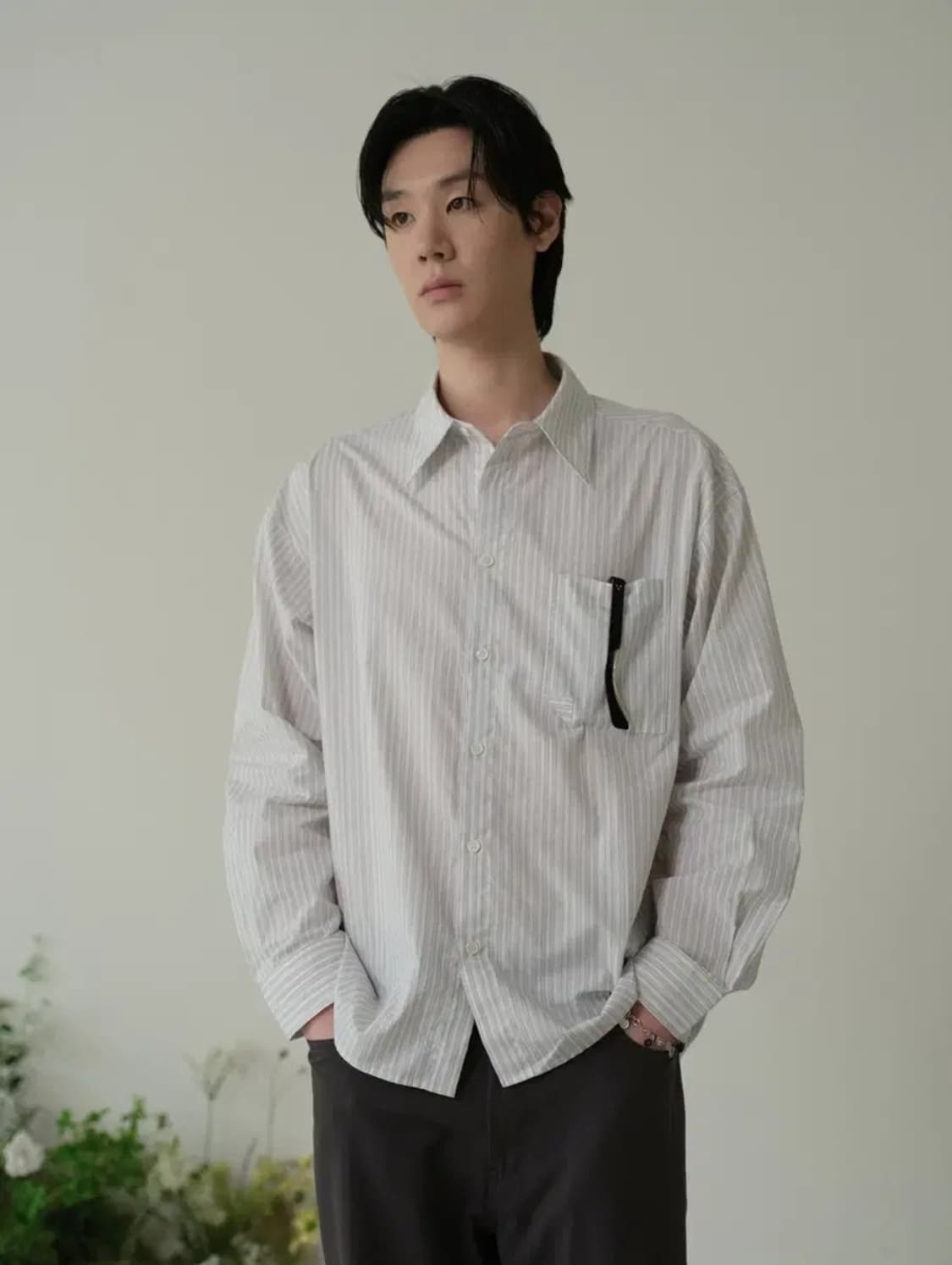 3)웨이비니스 오리가미 스트라이프 셔츠 그레이 상품이미지1