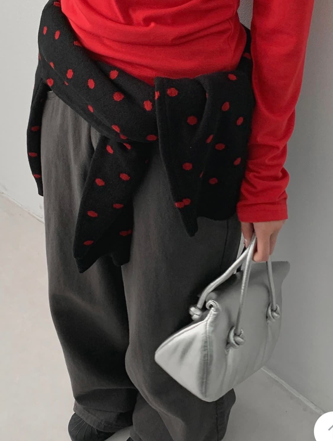 빨강 검정 도트 가디건 상품이미지4