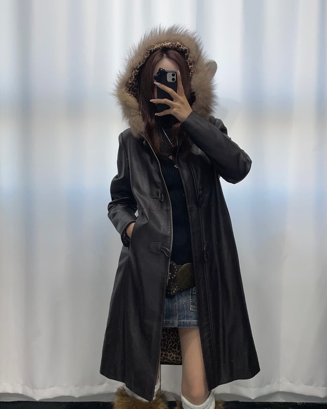 🎸브라운 퍼 레더 롱 코트🎸 상품이미지2