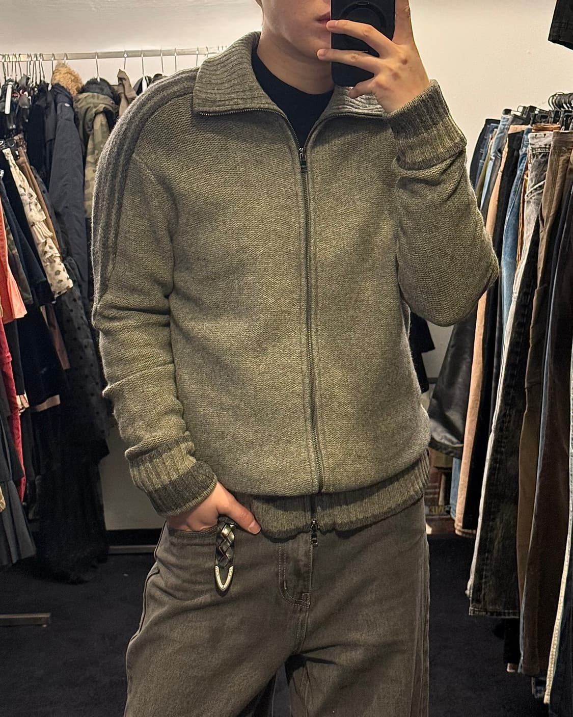 아르마니 익스체인지 램스울 양 모 하이넥 니트 스웨터 집업 투웨이 명품  상품이미지1