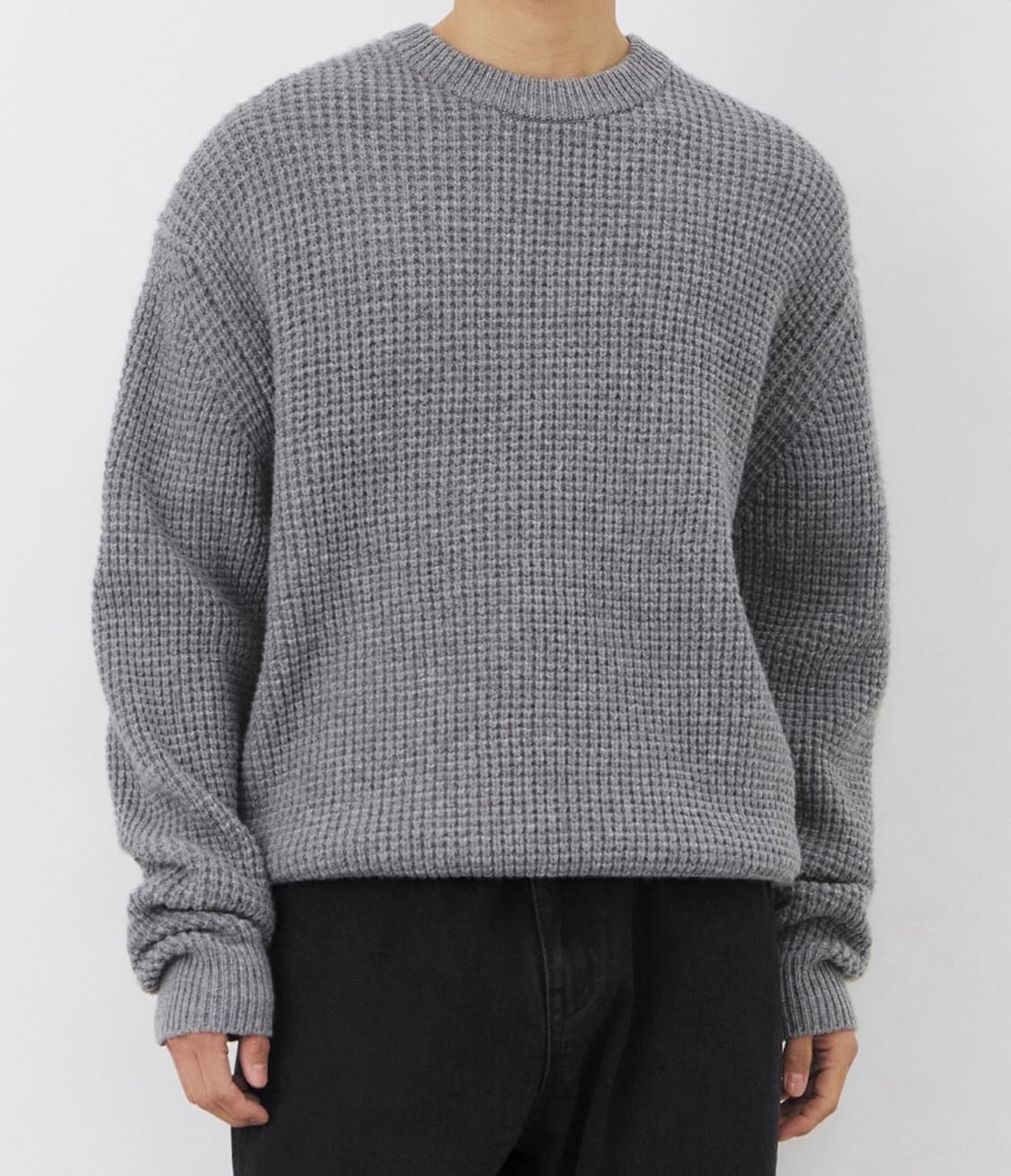 [M] 브랜디드 체인 울 니트 스웨터 헤비 그레이 상품이미지4