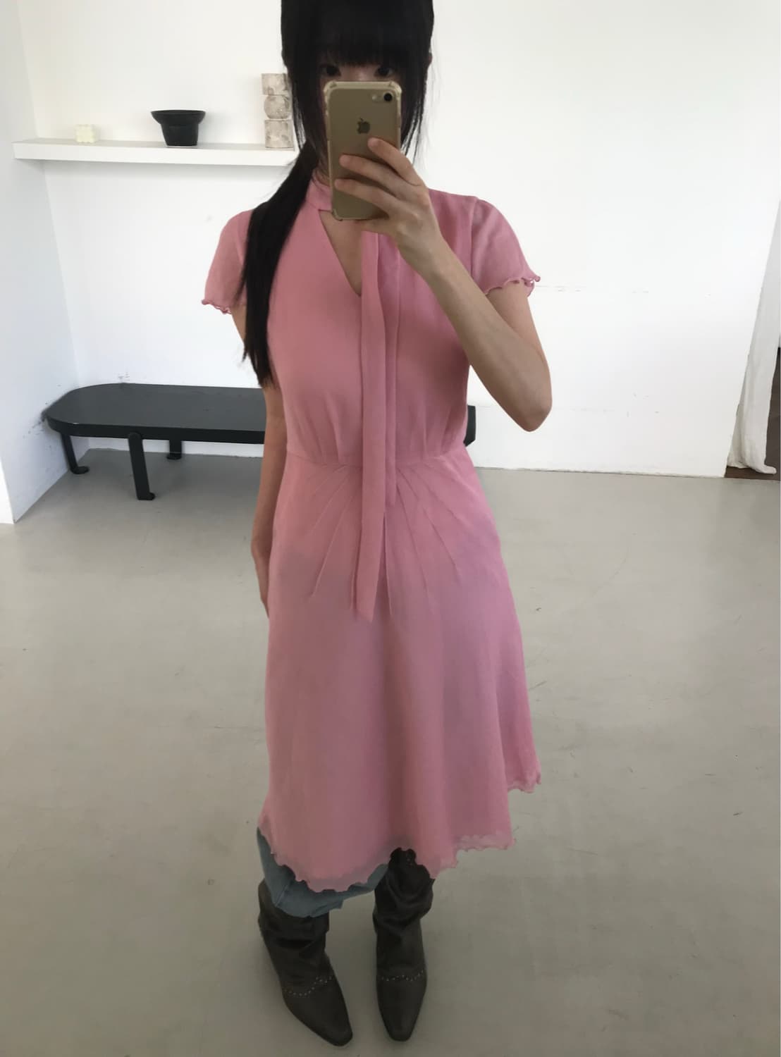 vintage pink tie one-piece 상품이미지3