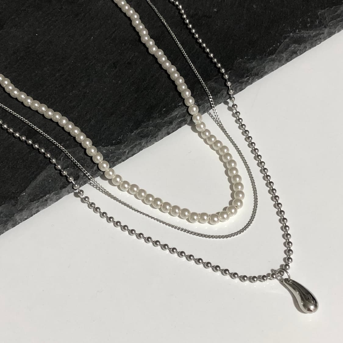 [Unisex] 레이어드 체인 진주 펄 목걸이 상품이미지2