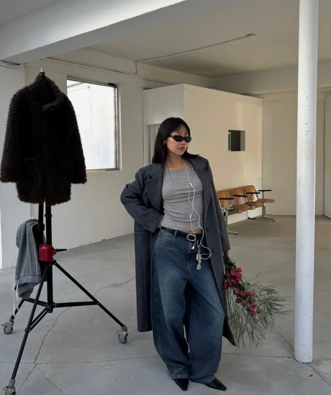 미쏘 울 블렌디드 싱글 롱 코트 다크 그레이 상품이미지1