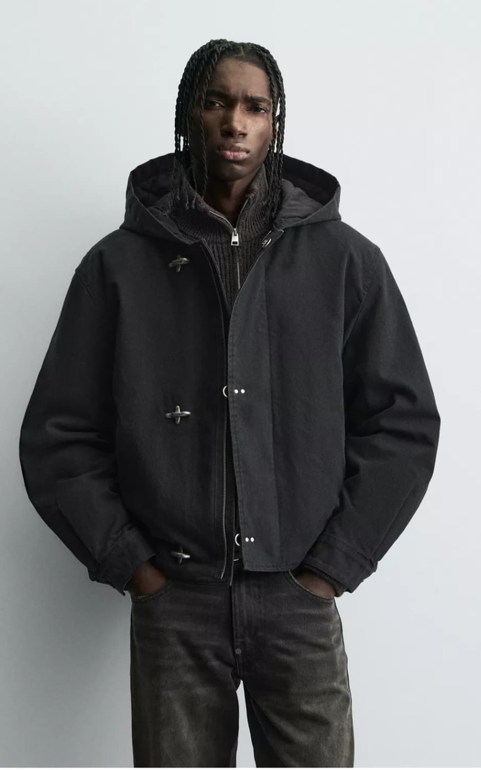 자라 토글 버튼 후드 점퍼 블랙 상품이미지3