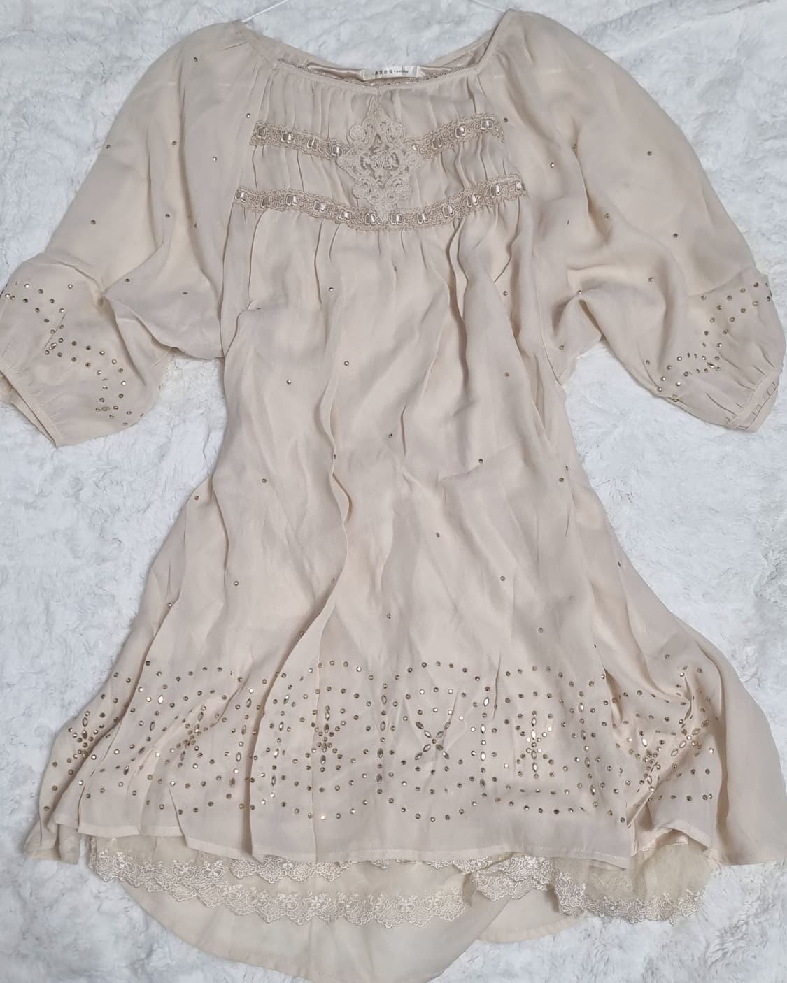 axes femme 엑시즈팜 아이보리 비즈 장식 블라우스 미니 원피스 상품이미지1