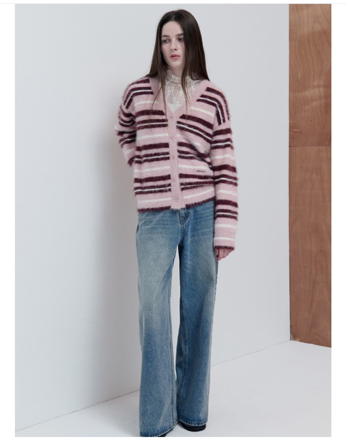 로라로라 플러피 스트라이프 가디건 상품이미지1