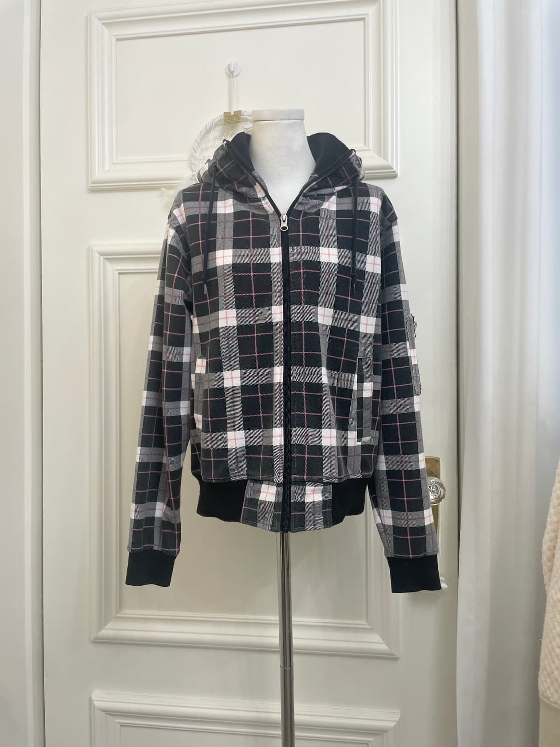 black check cute hoodie jumper(size-M) 상품이미지1