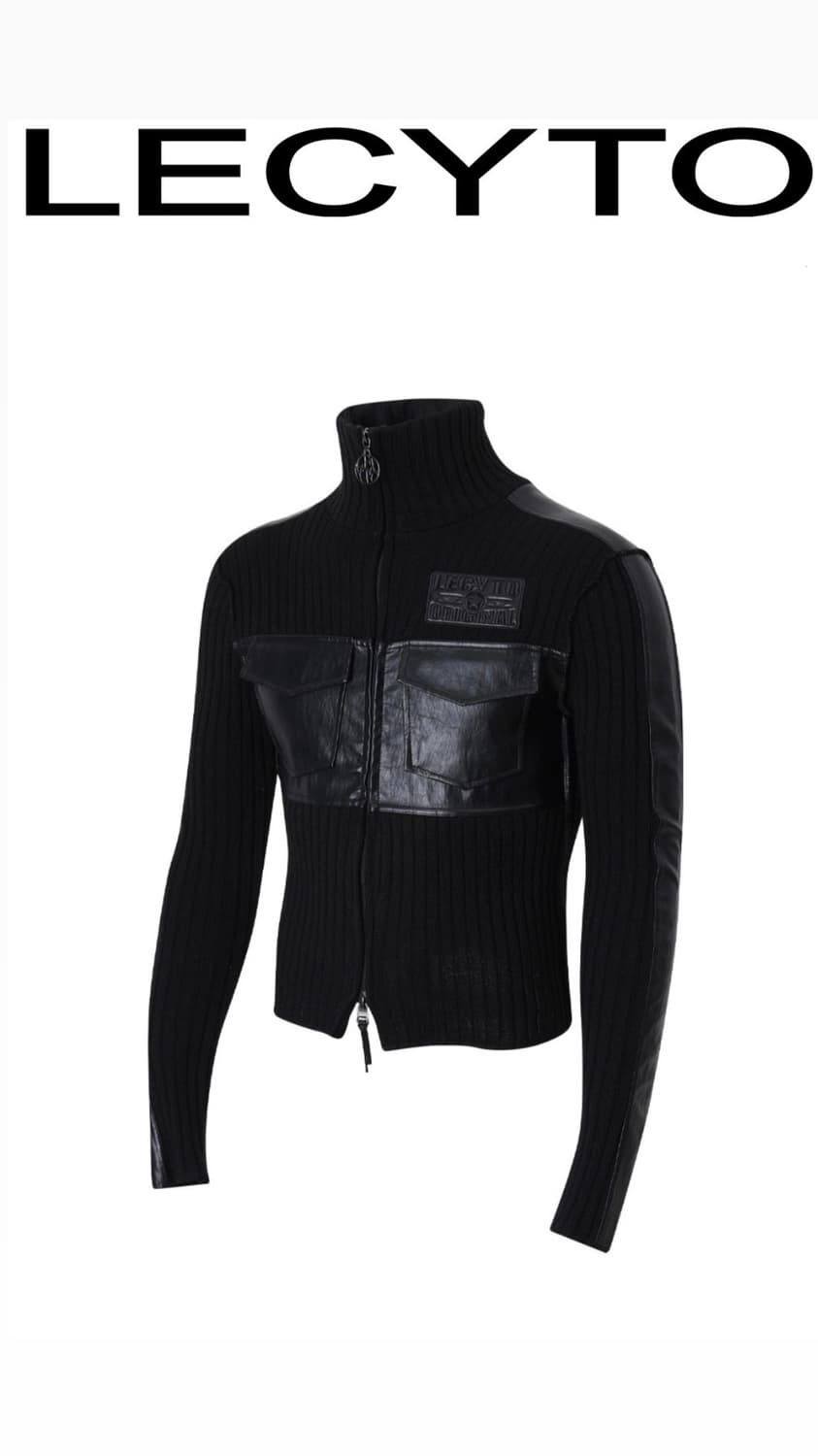 lecyto Fabric Mix Neck Zip Up_[Black] se 상품이미지2