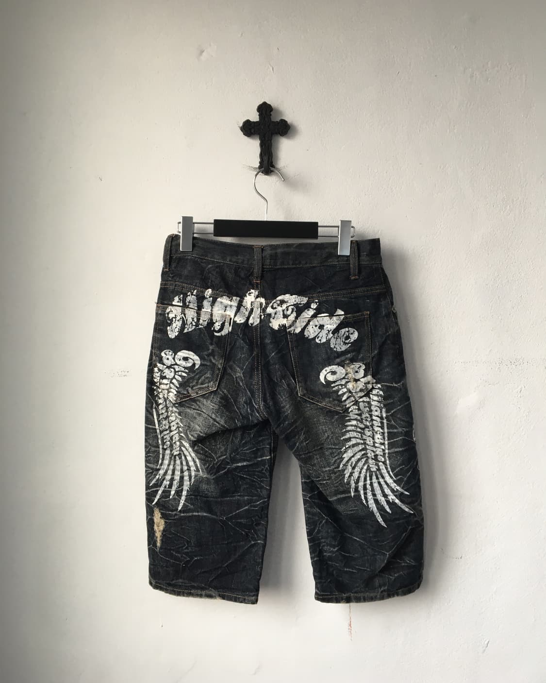 Back wing printing washing half denim pa 상품이미지2