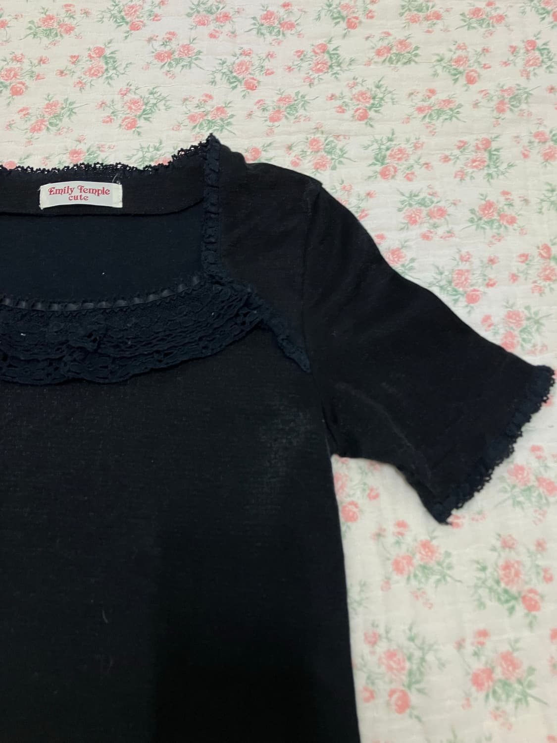 빈티지 블랙 크로셰 레이스 반팔 1109 모리걸 y2k 스트릿 갸루 펑키 상품이미지5