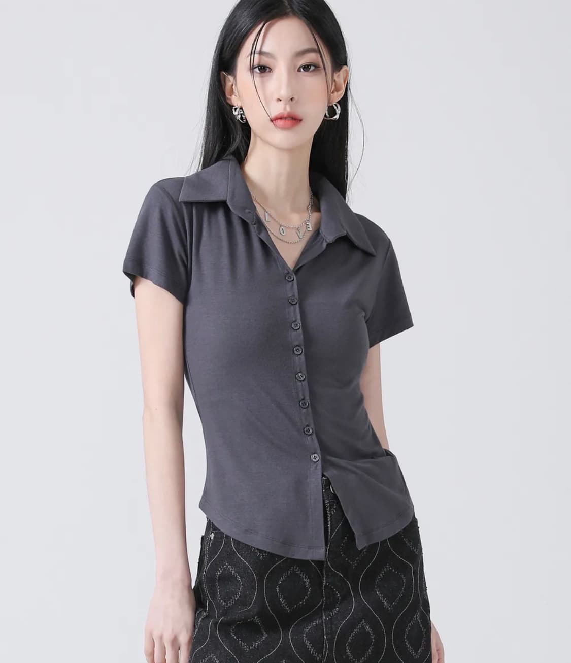 Sopy Collar Short-Sleeve CHARCOAL 상품이미지1