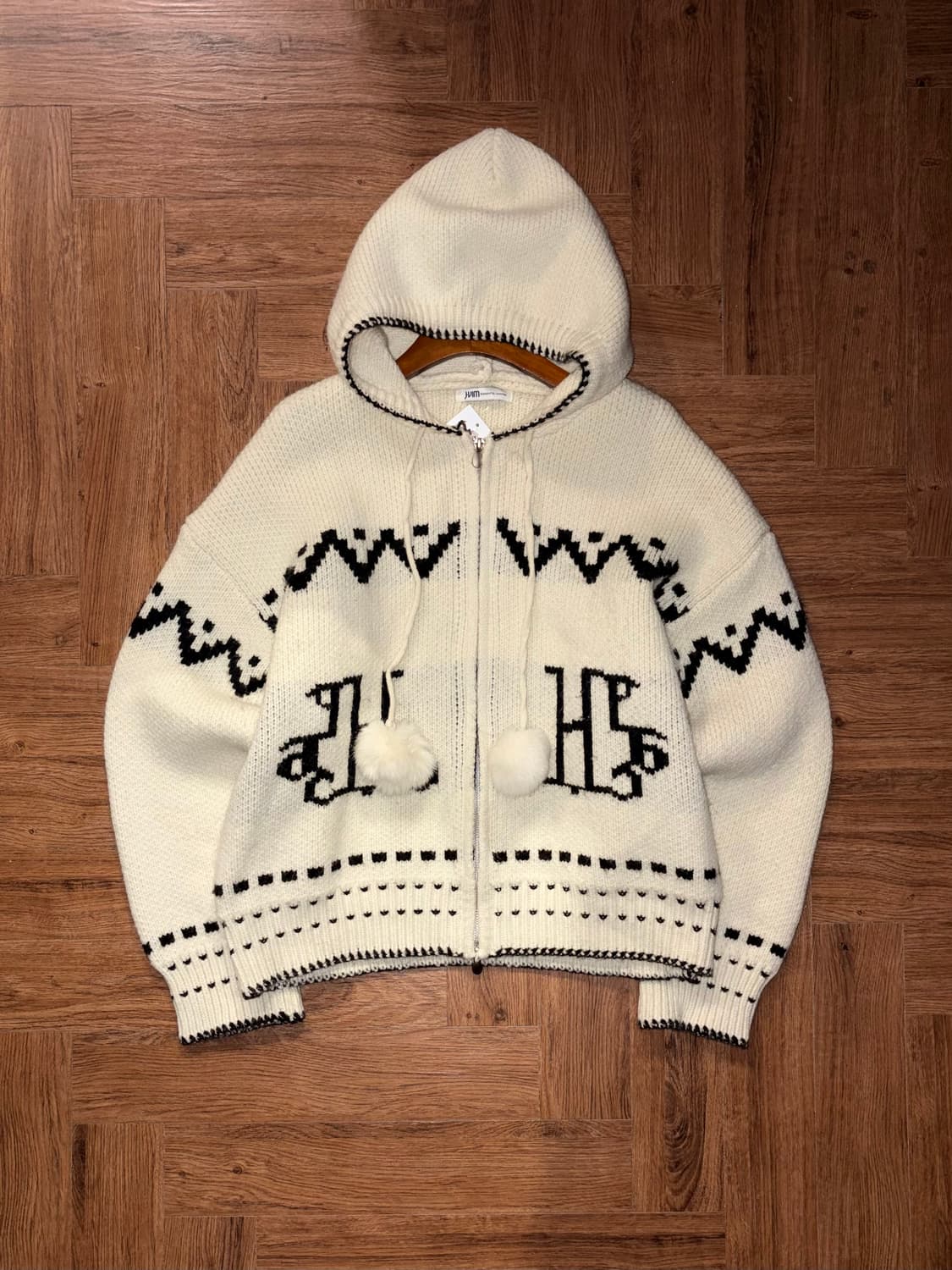 빈티지 후드 폼폼 니트집업 상품이미지5