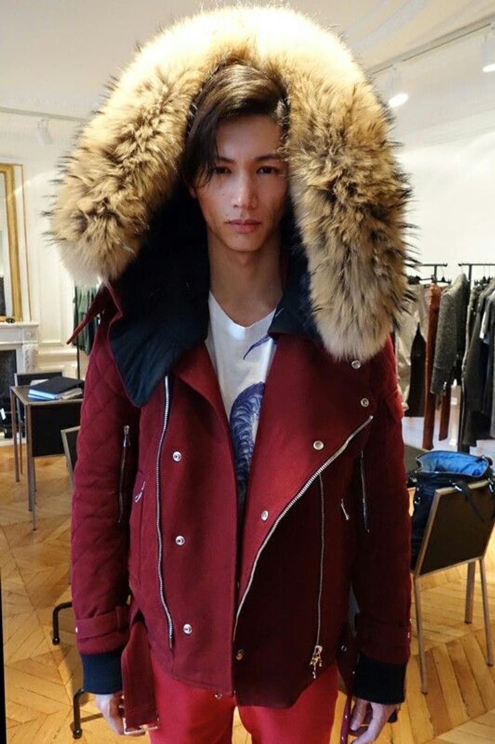 발망 라쿤 퍼 트리밍 후드 바이커 자켓 상품이미지2