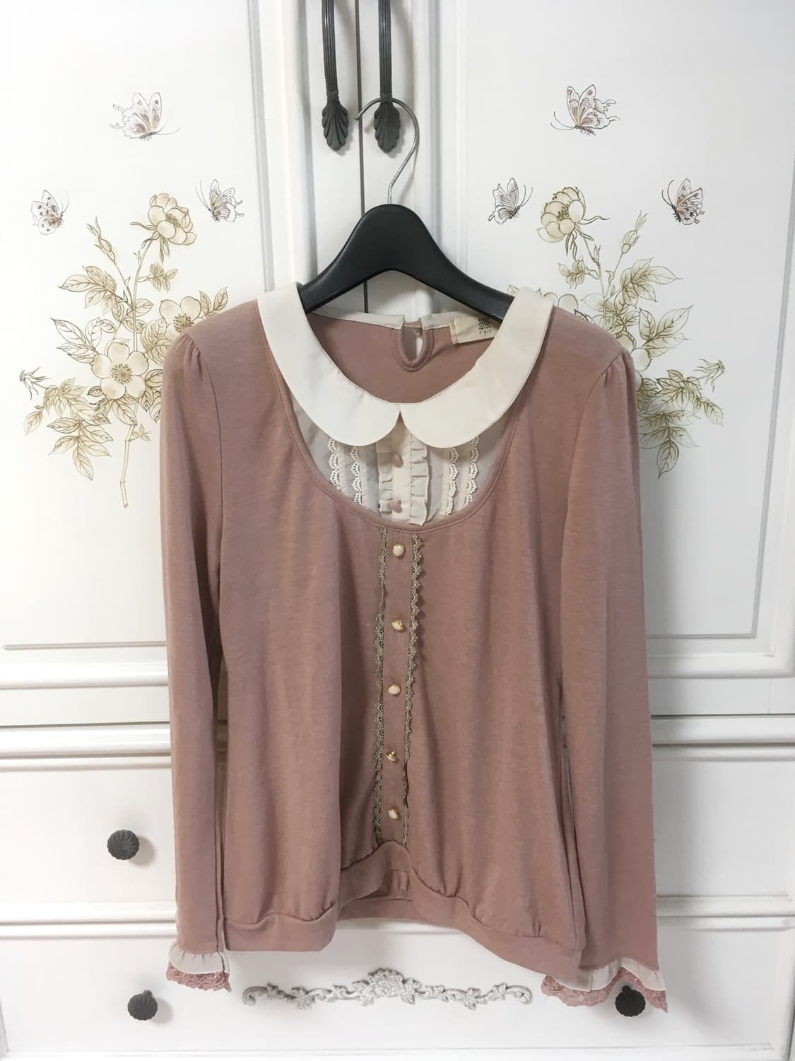 jpn vintage pinkbeige layered frill blou 상품이미지1