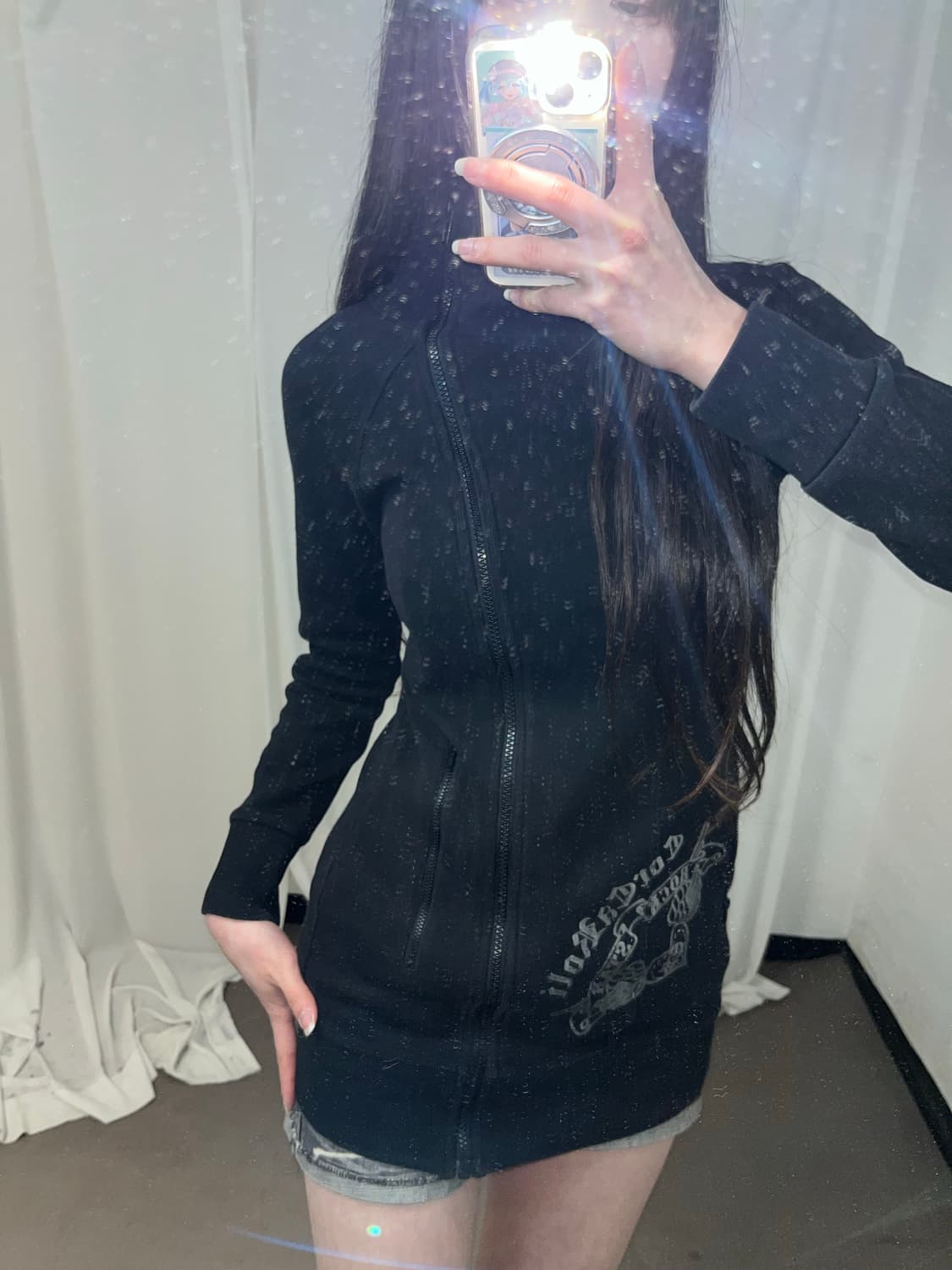 펑크 프린팅 사선 집업 상품이미지3