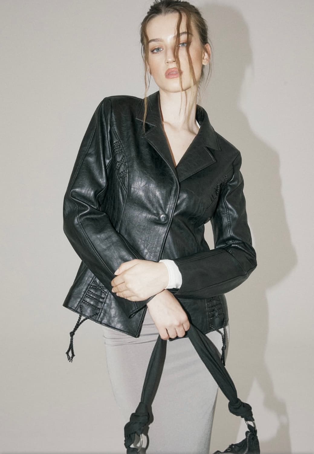 Lace up leather jacket 상품이미지1