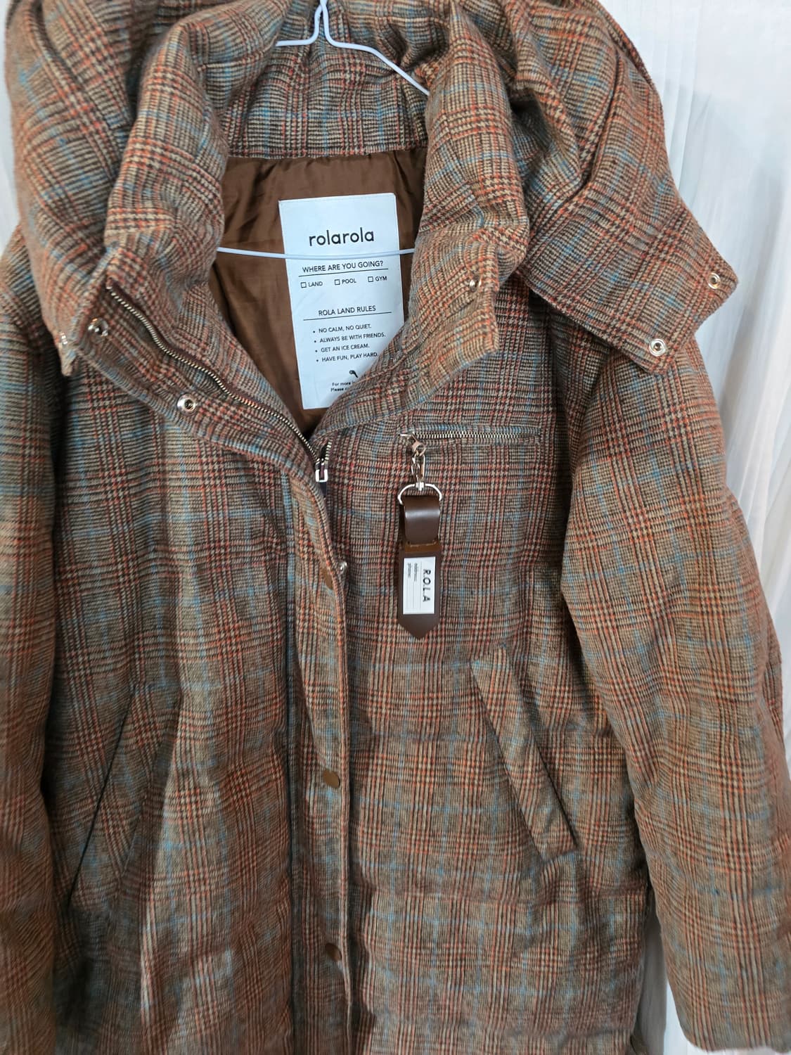 로라로라  체크 후드 오버핏 오리털롱패딩 점퍼 상품이미지1