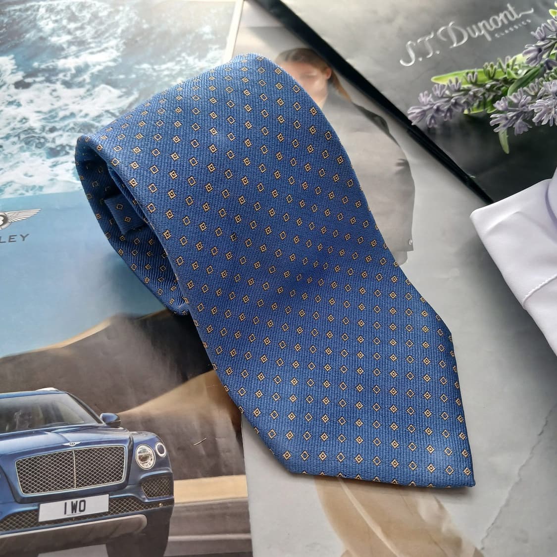 듀퐁 실크 블루 다이아몬드 패턴 넥타이 8.6cm A등급 A18791
 상품이미지2