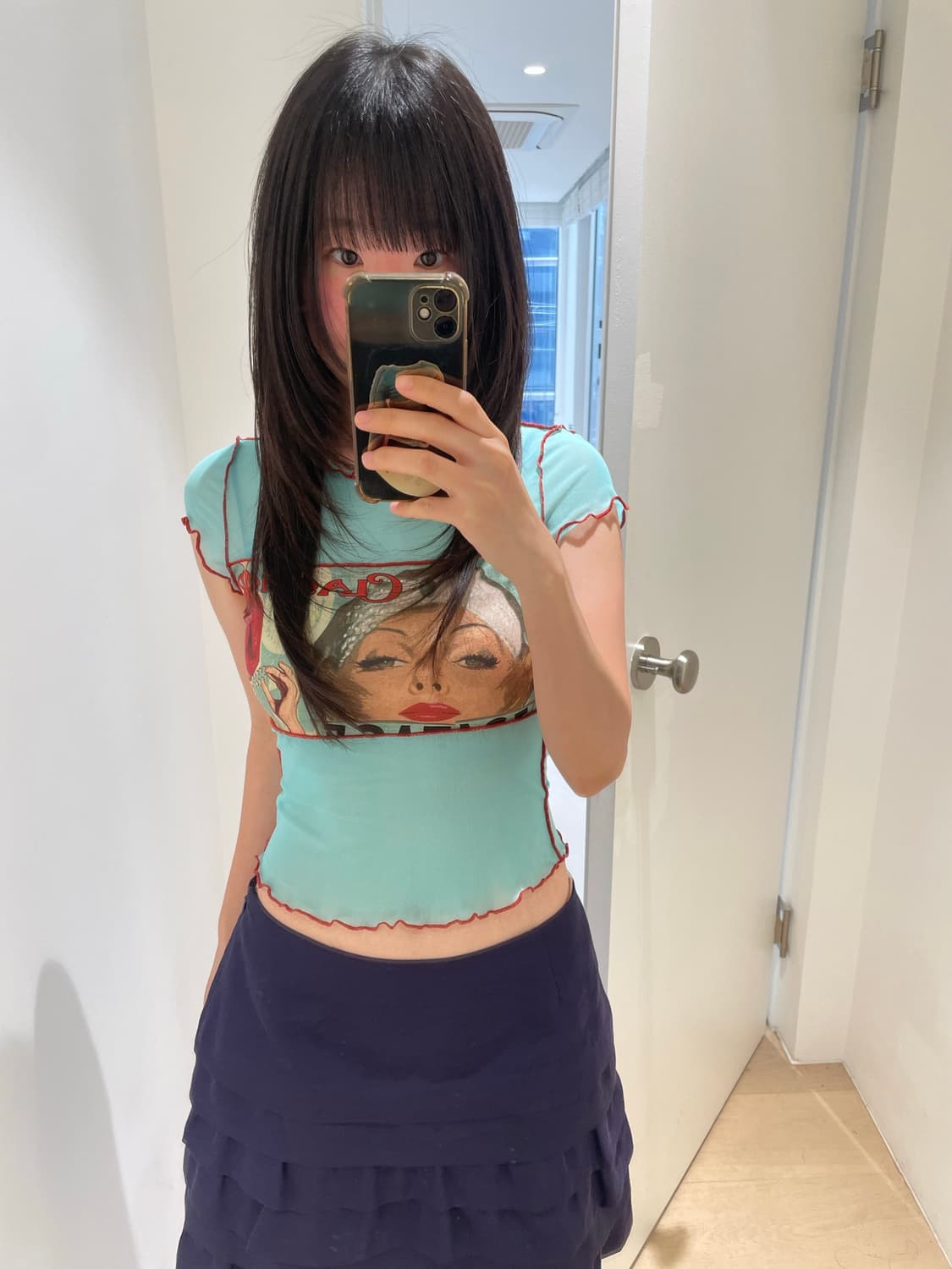 vintage printing mesh top 상품이미지1