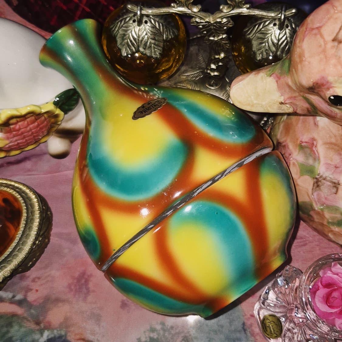 70s 아리타야키 마블 도자기 화병 오르골 상품이미지8