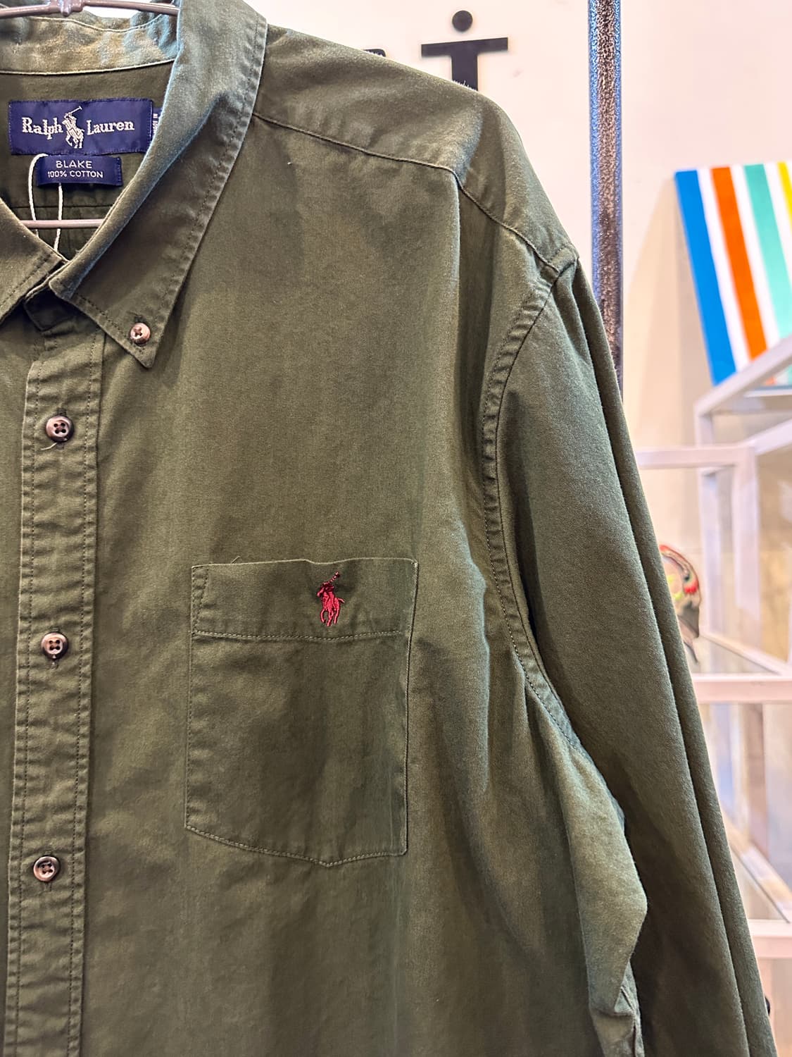 폴로 랄프로렌 빅사이즈 빈티지 솔리드 코튼 셔츠 그린 2XL 상품이미지2