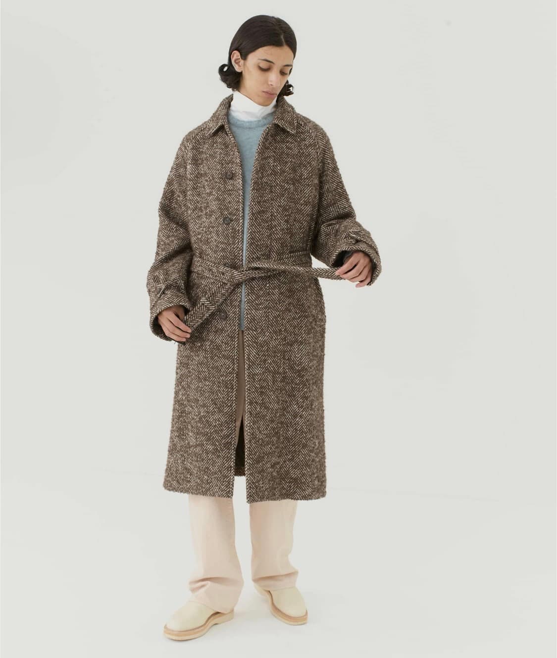 [5]오라리 22AW  울 알파카 헤링본 트위드 수티엥 카라 코트 상품이미지3