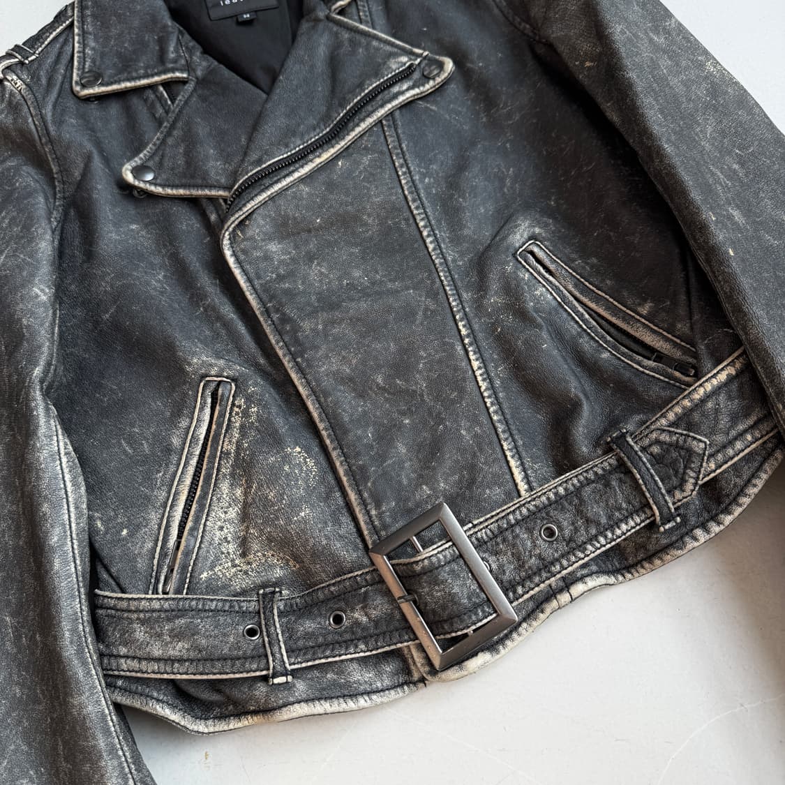 리얼레더 90s 사선 라이더 바이커 빈티지 가죽 자켓 상품이미지6