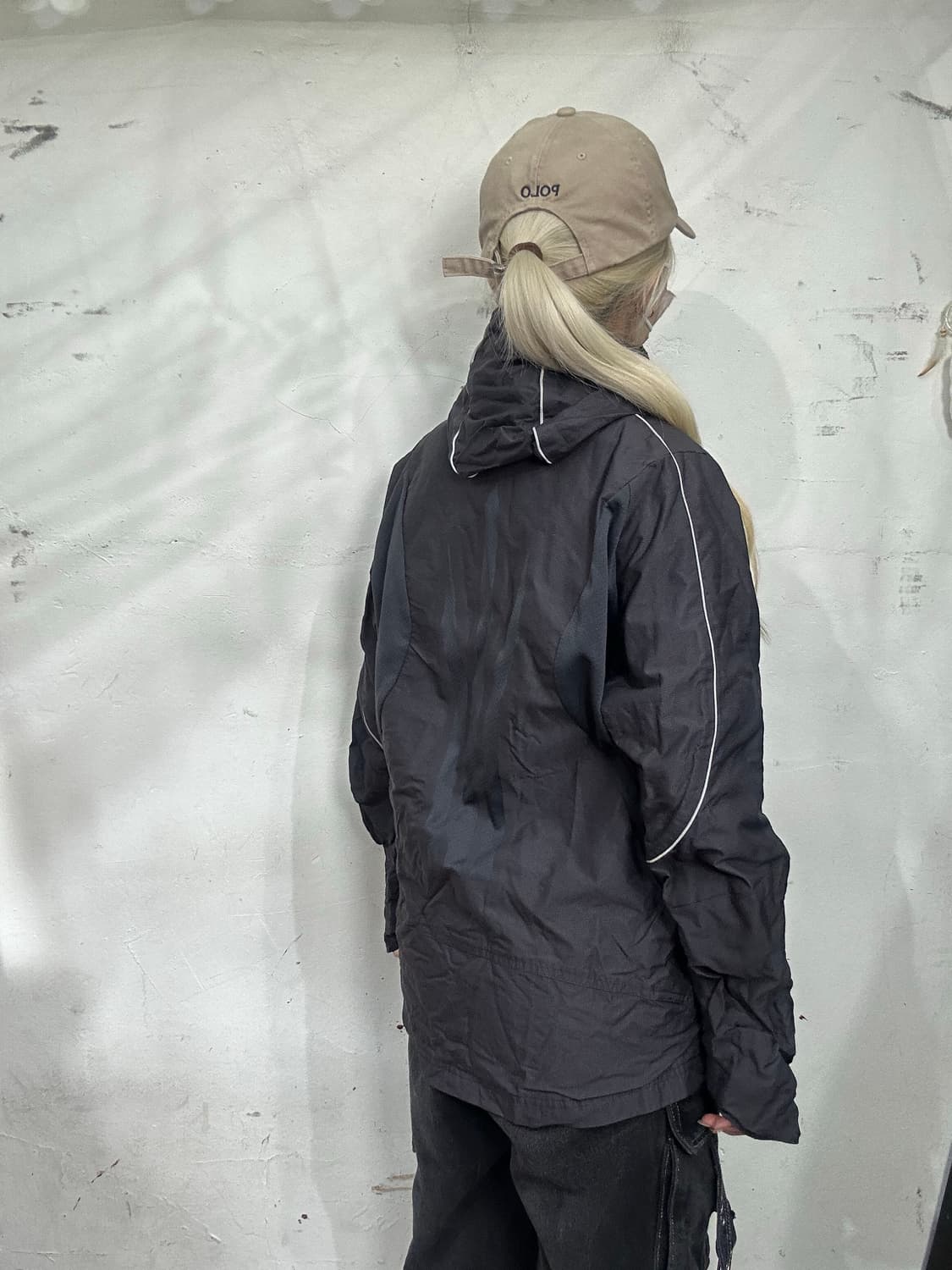 00s 아디다스 차콜 후드 바람막이 오버핏 올드스쿨 트랙 자켓 95 상품이미지3