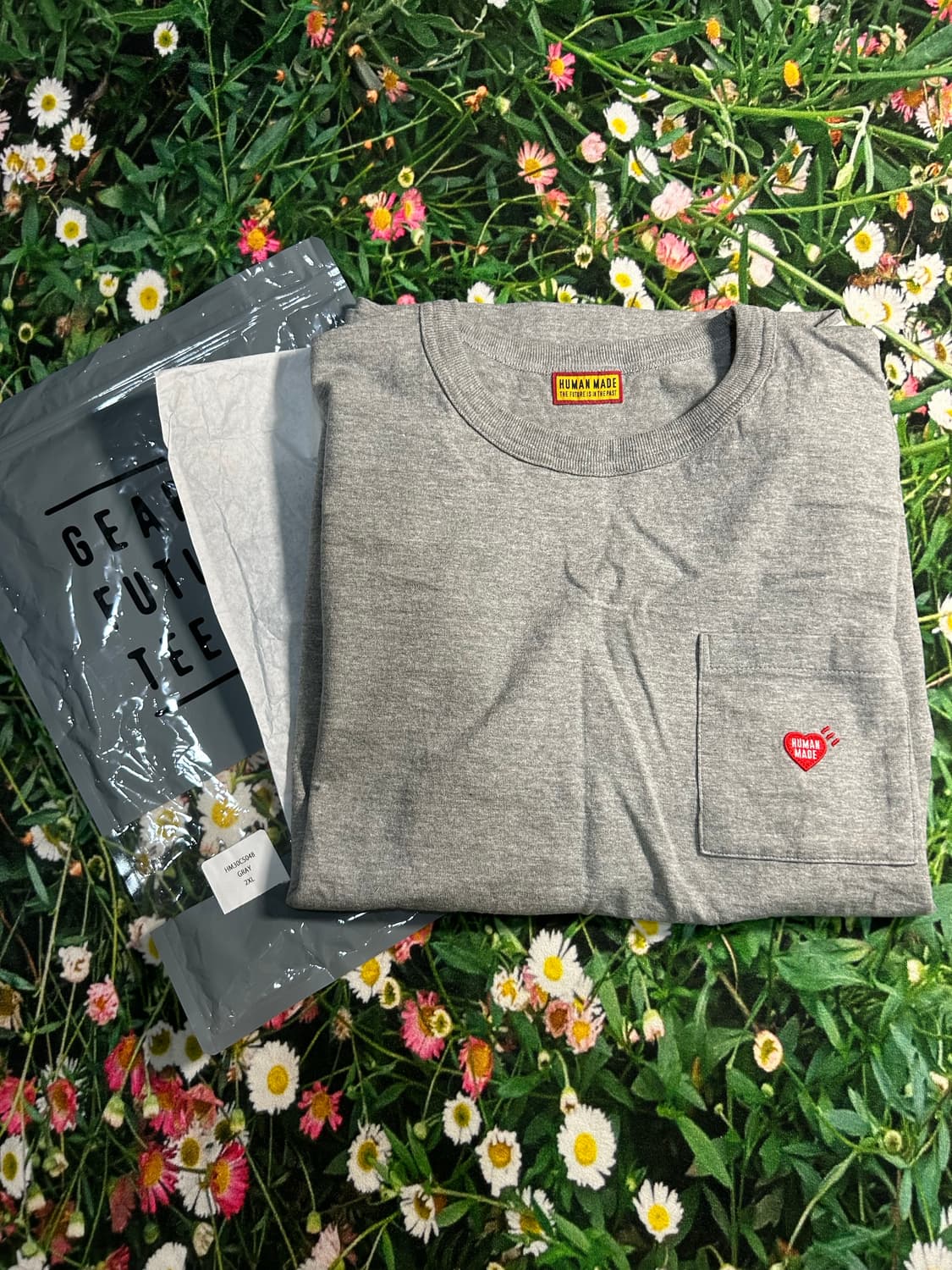 새상품) 휴먼메이드 하트 포켓 티셔츠 그레이 2xl 상품이미지1