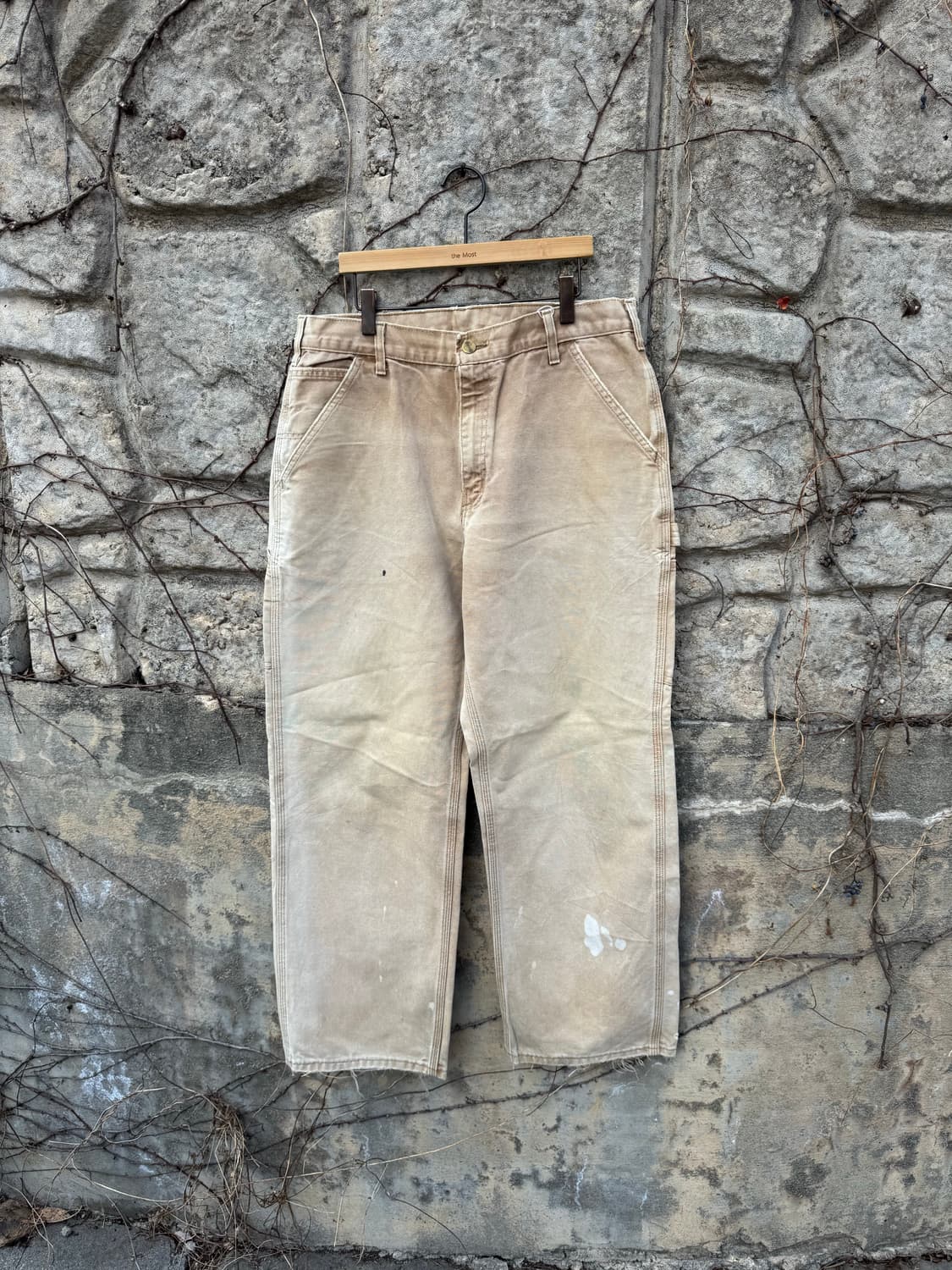 90s 칼하트 빈티지 b11 베이지 하드페이딩 싱글니 카펜터 워크 팬츠 상품이미지1