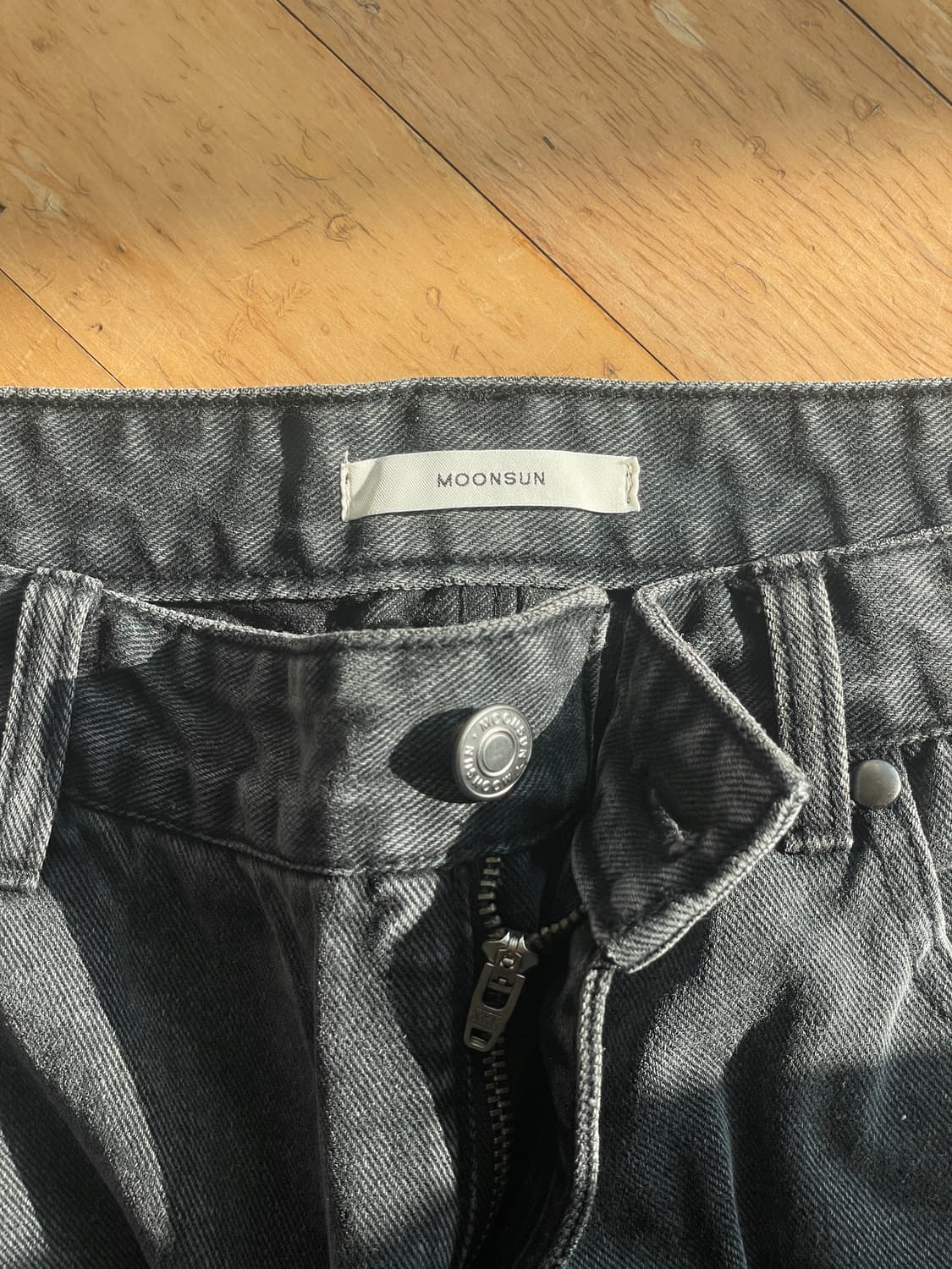 문선 아가일 와이드 데님 워시드 블랙 L 상품이미지5