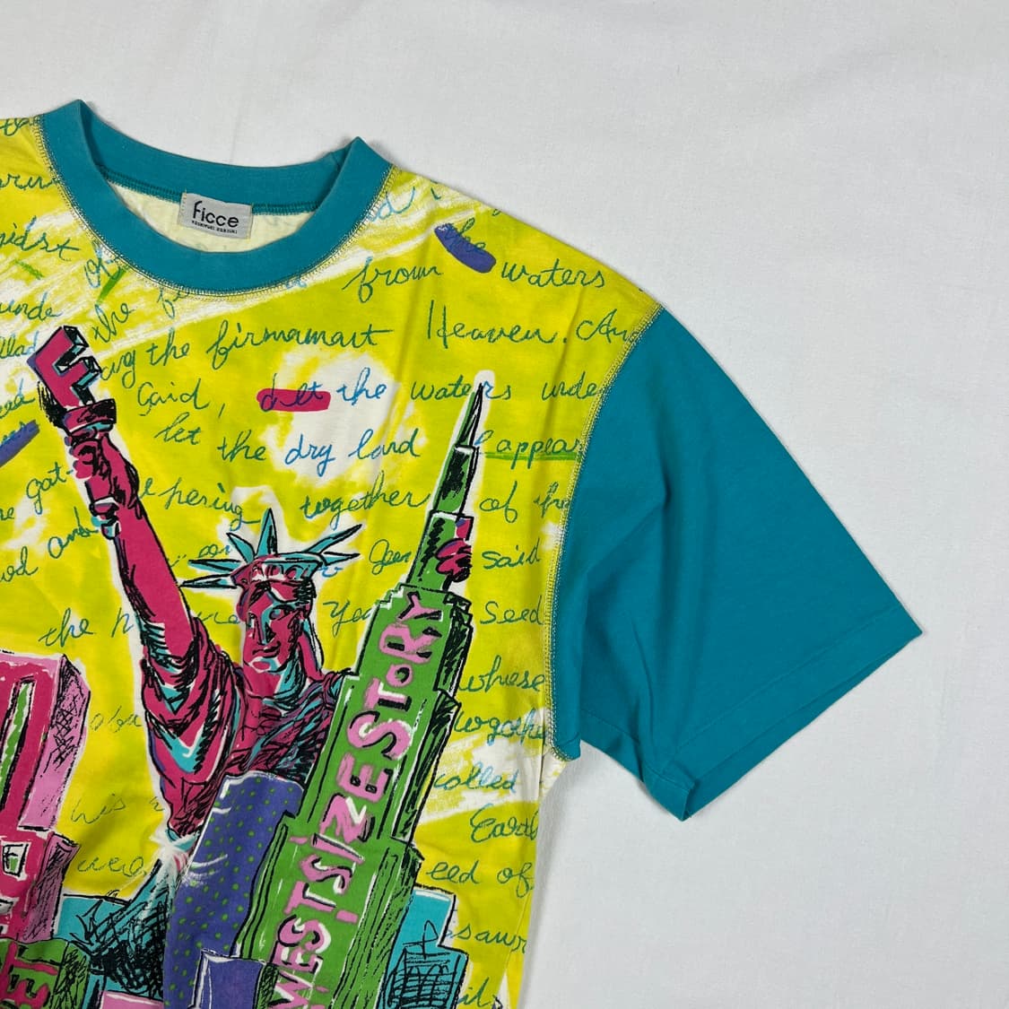 90‘s ficce 요시유키코니시 자유의여신상 올프린트 반팔티셔츠 상품이미지3