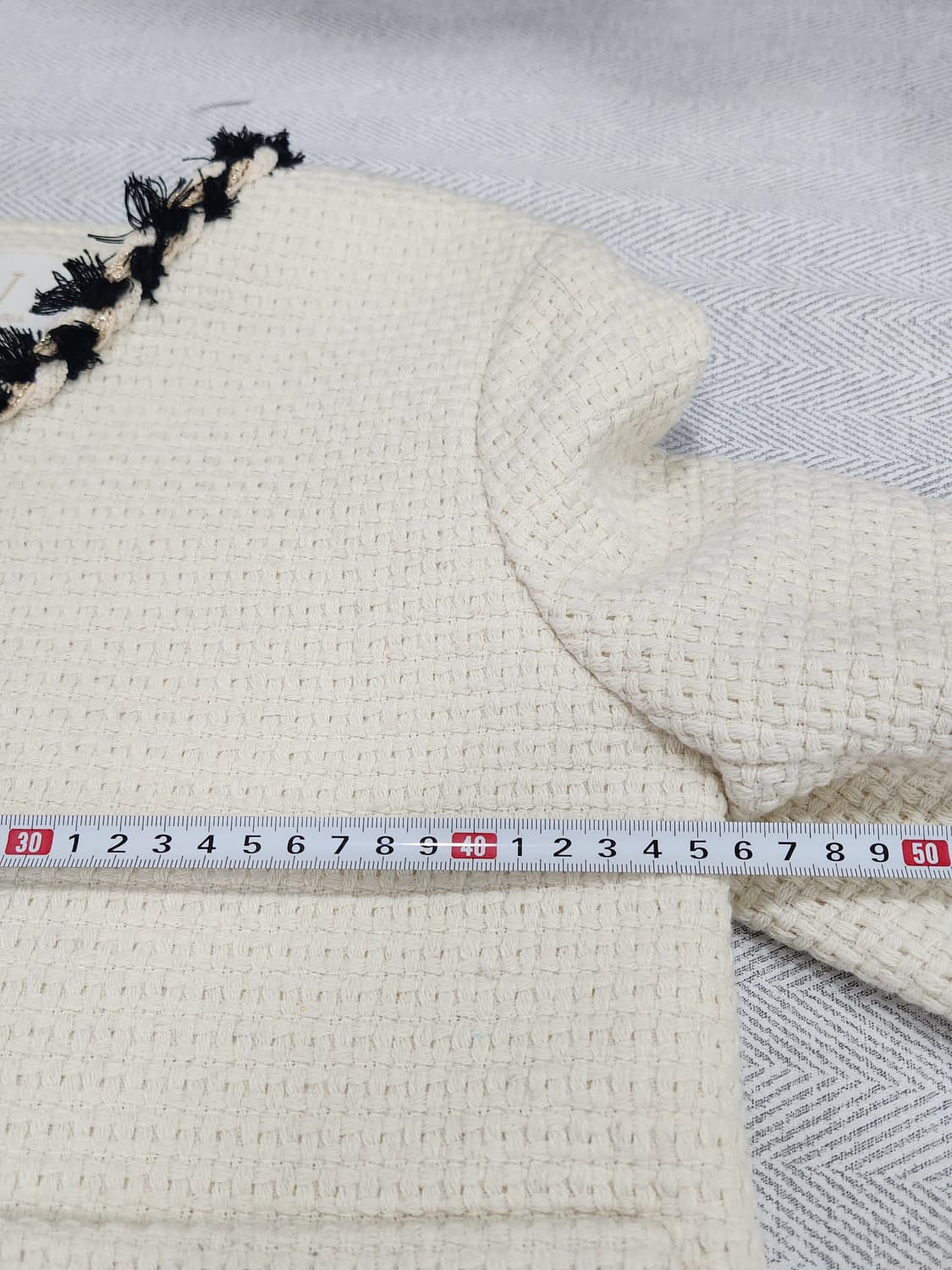 [F] 빅토리아 트위드 노카라 자켓 아이보리 블랙 배색 상품이미지6