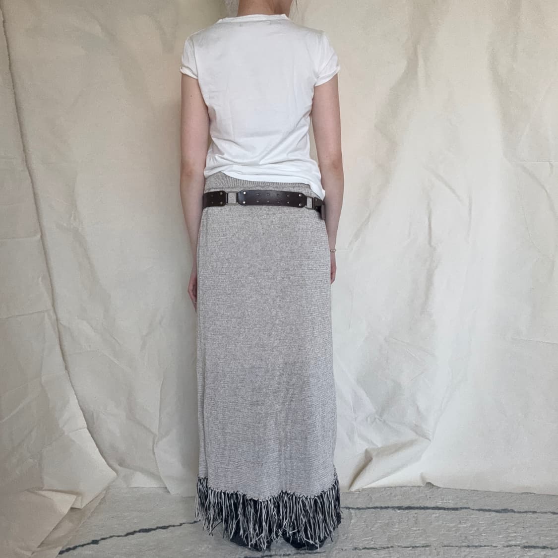 Fringe Hem Knit Midi Skirt 상품이미지5
