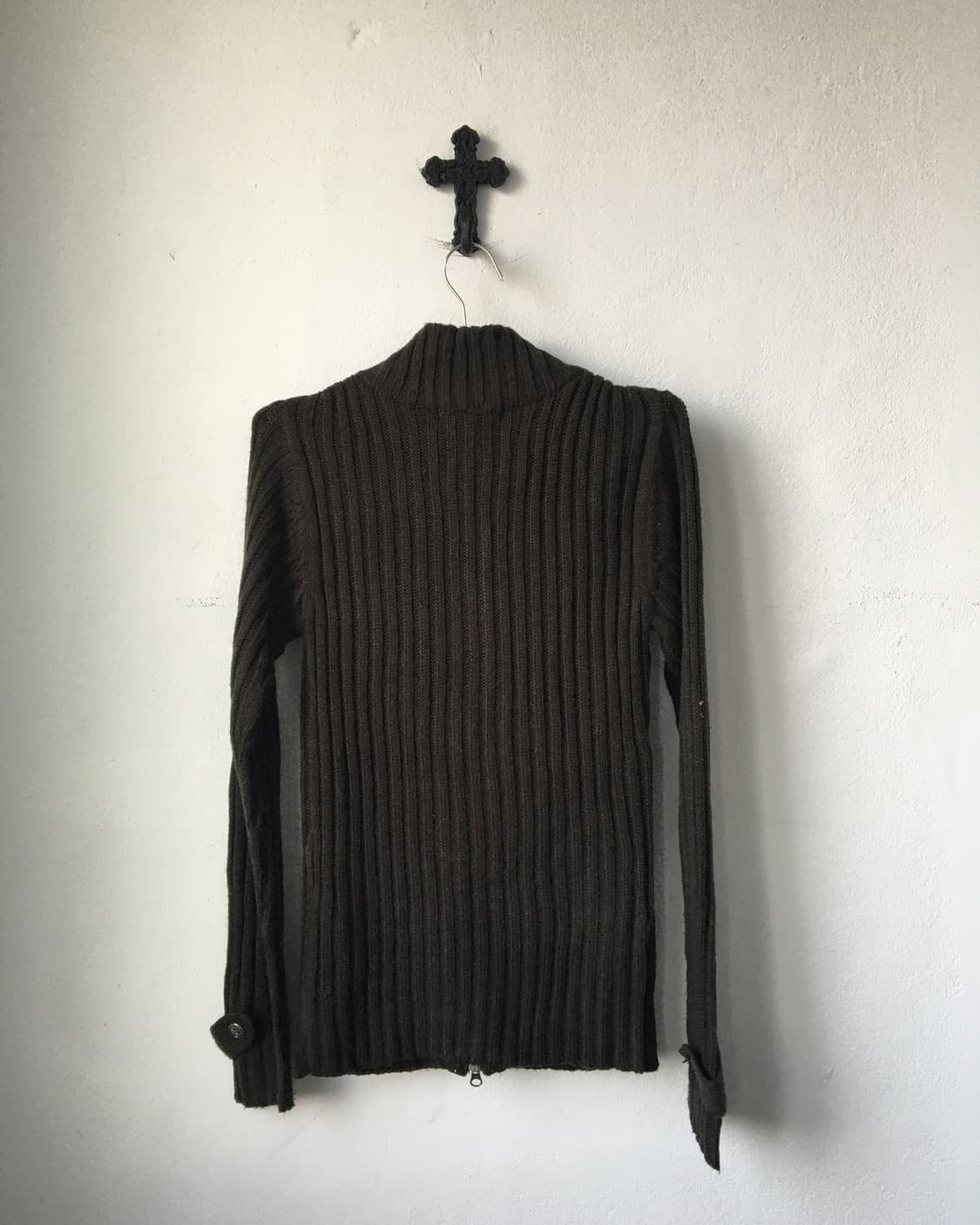 High neck ribbed knit zip up 상품이미지3