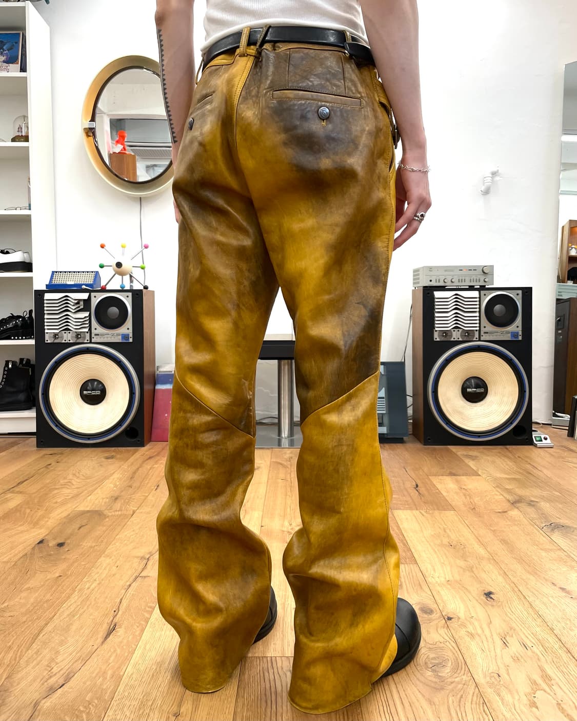 [48] 저스트 카발리 레더 플레어 팬츠 상품이미지2