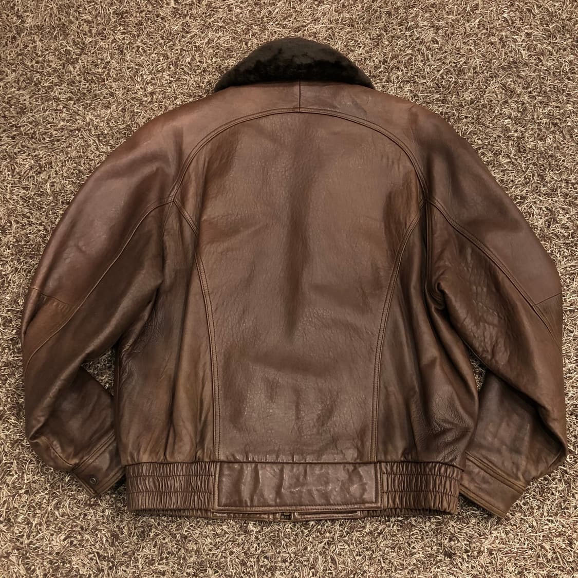 빈티지 양가죽 봄버 브라운 레더 가죽 자켓 퍼 카라 탈부착 상품이미지5