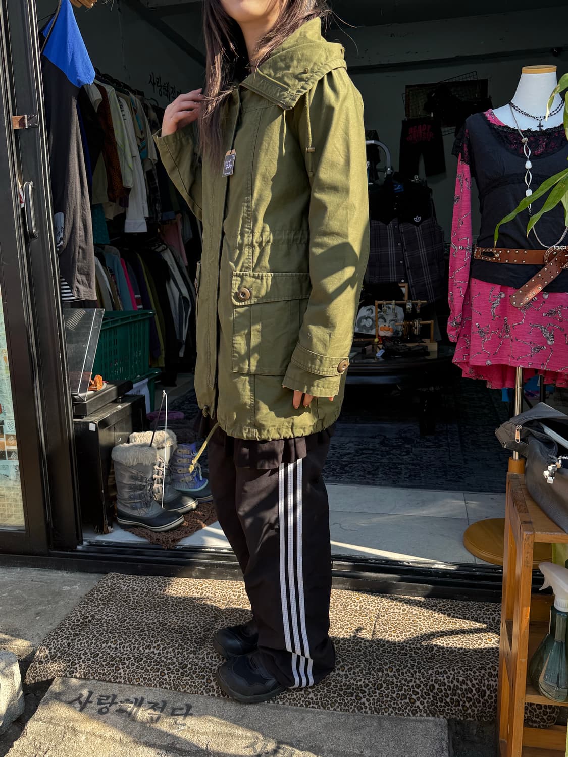 투지퍼 하이넥 카키 야상 상품이미지2