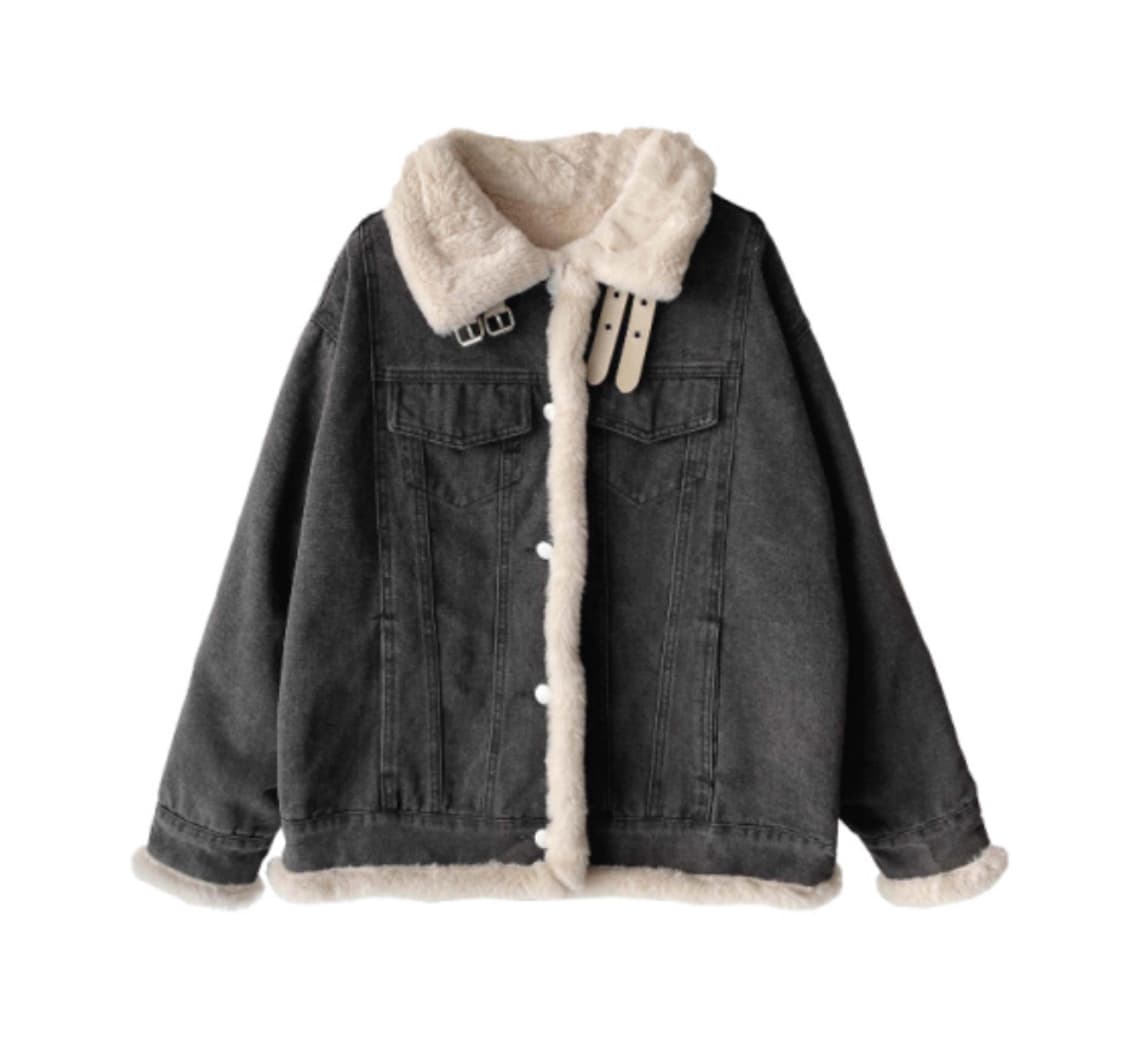 김아홉 빈티지 버클 데님 무스탕 상품이미지1