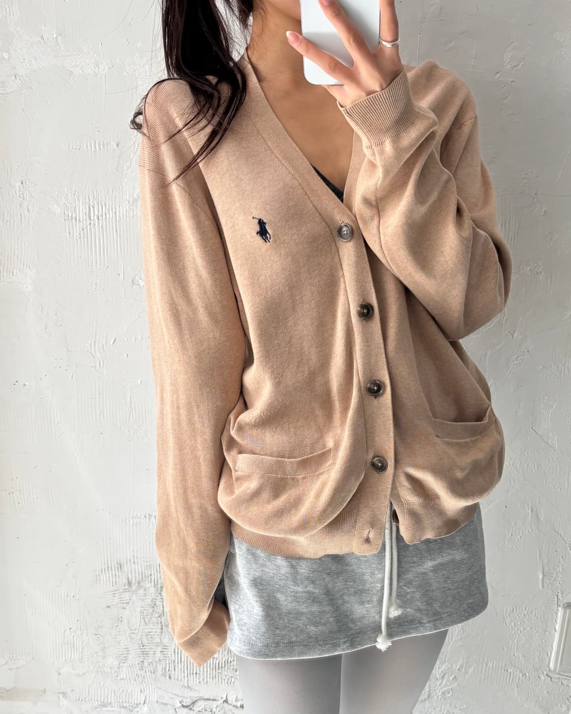 Polo 폴로 랄프로렌 피마코튼 베이지 컬러 브이넥 가디건 상품이미지1