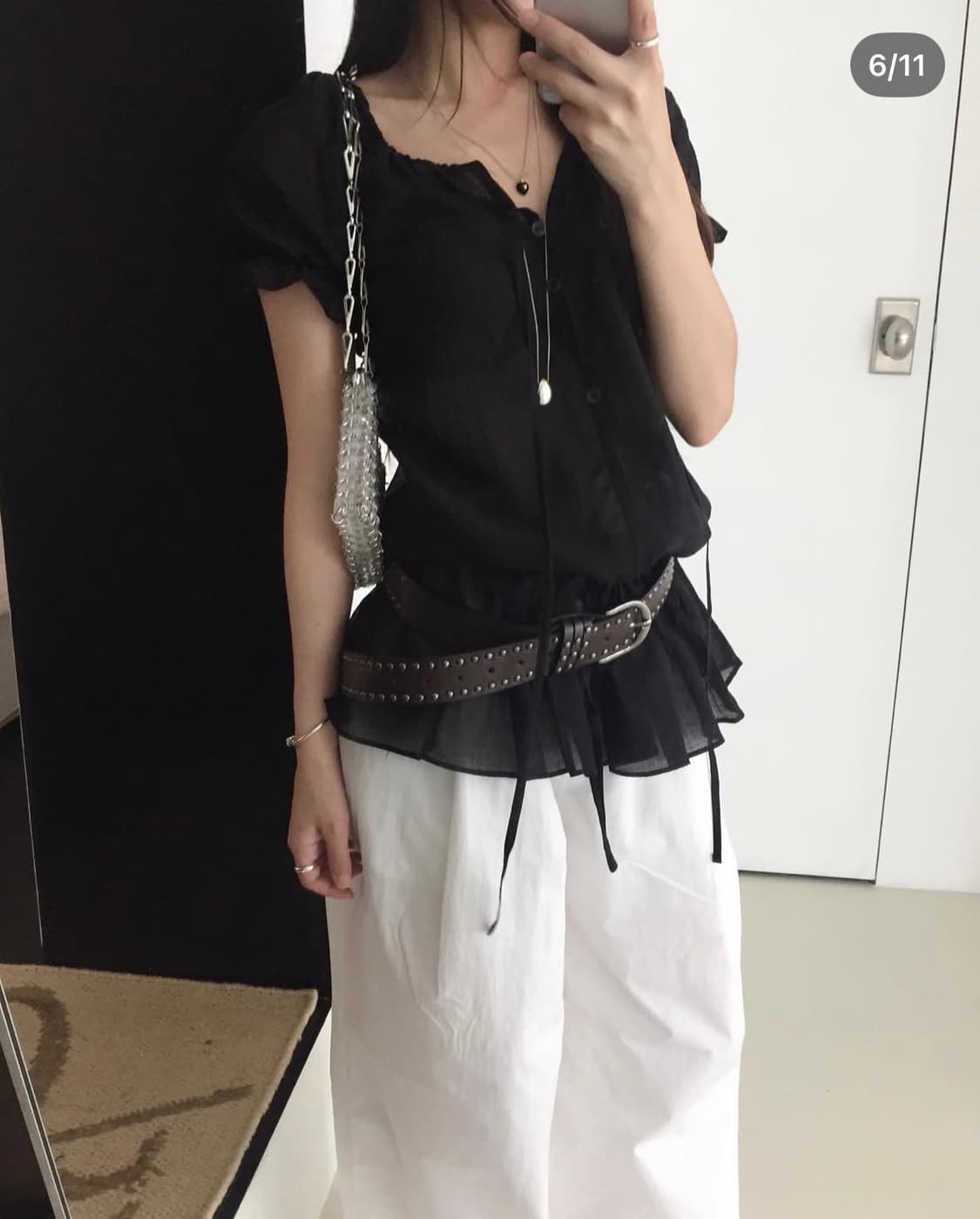 히어비포 madeleine blouse 블랙 쉬폰 블라우스 상품이미지1