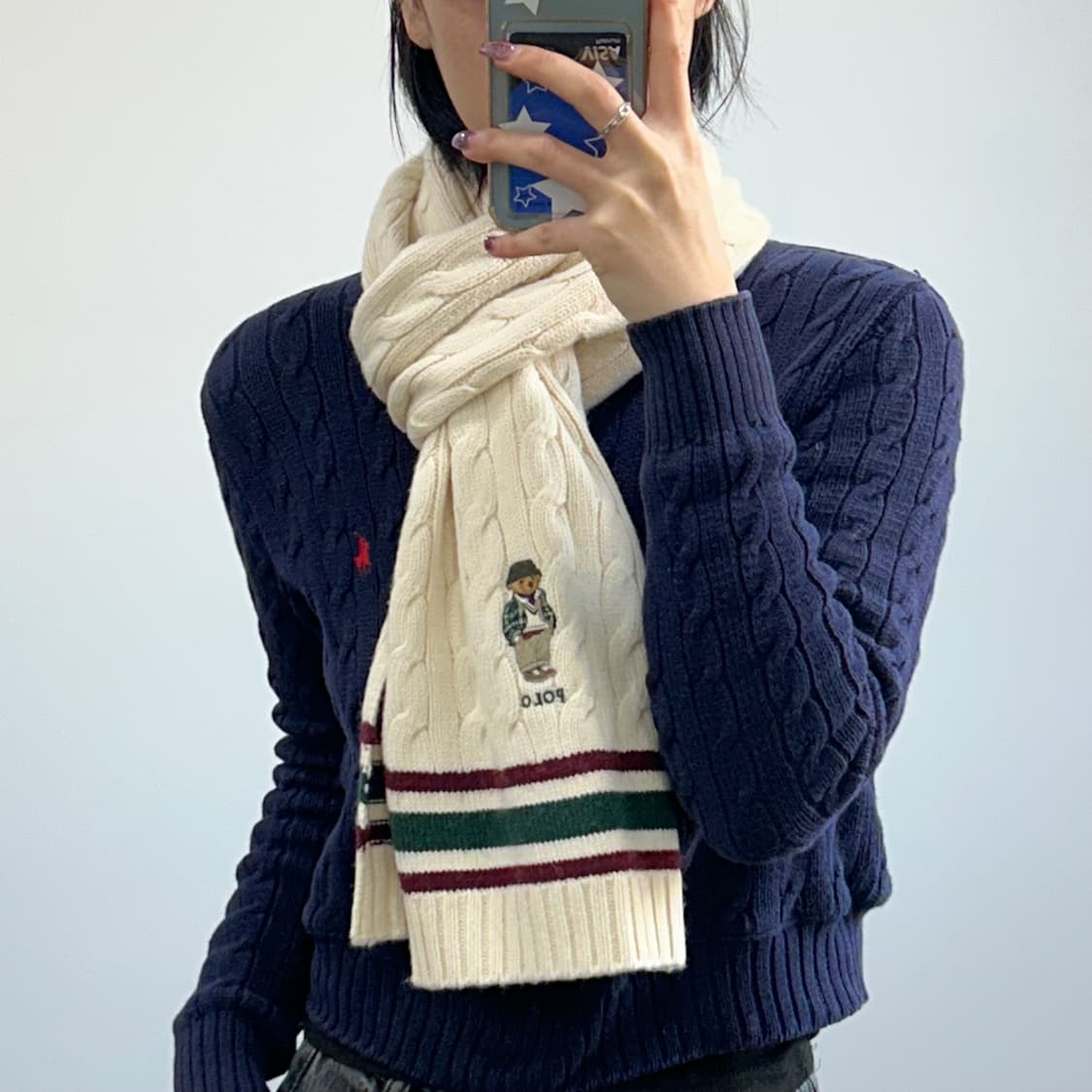 Polo 폴로 베어로고 아이보리 케이블 니트 목도리 상품이미지1