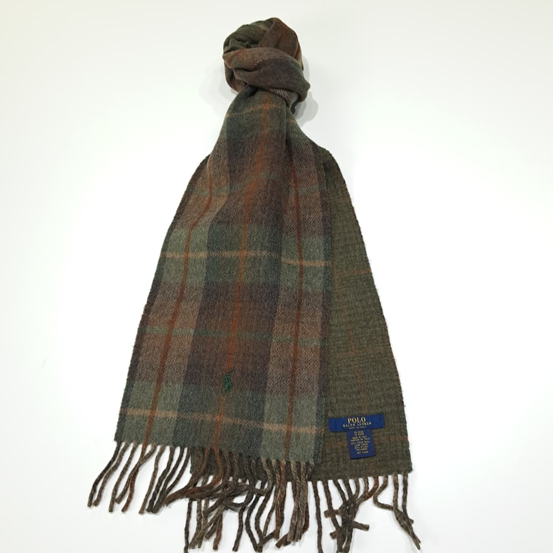 MX478 폴로 90s 이태리판 울 타탄체크 올리브 머플러 목도리 상품이미지2