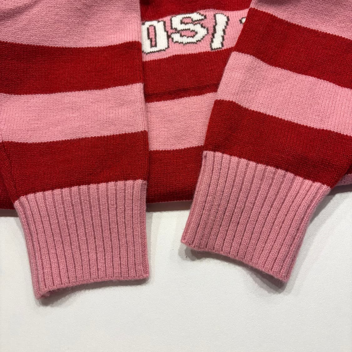 HEXAGON6 스트라이프 카라 니트 핑크 레드 C193 상품이미지6