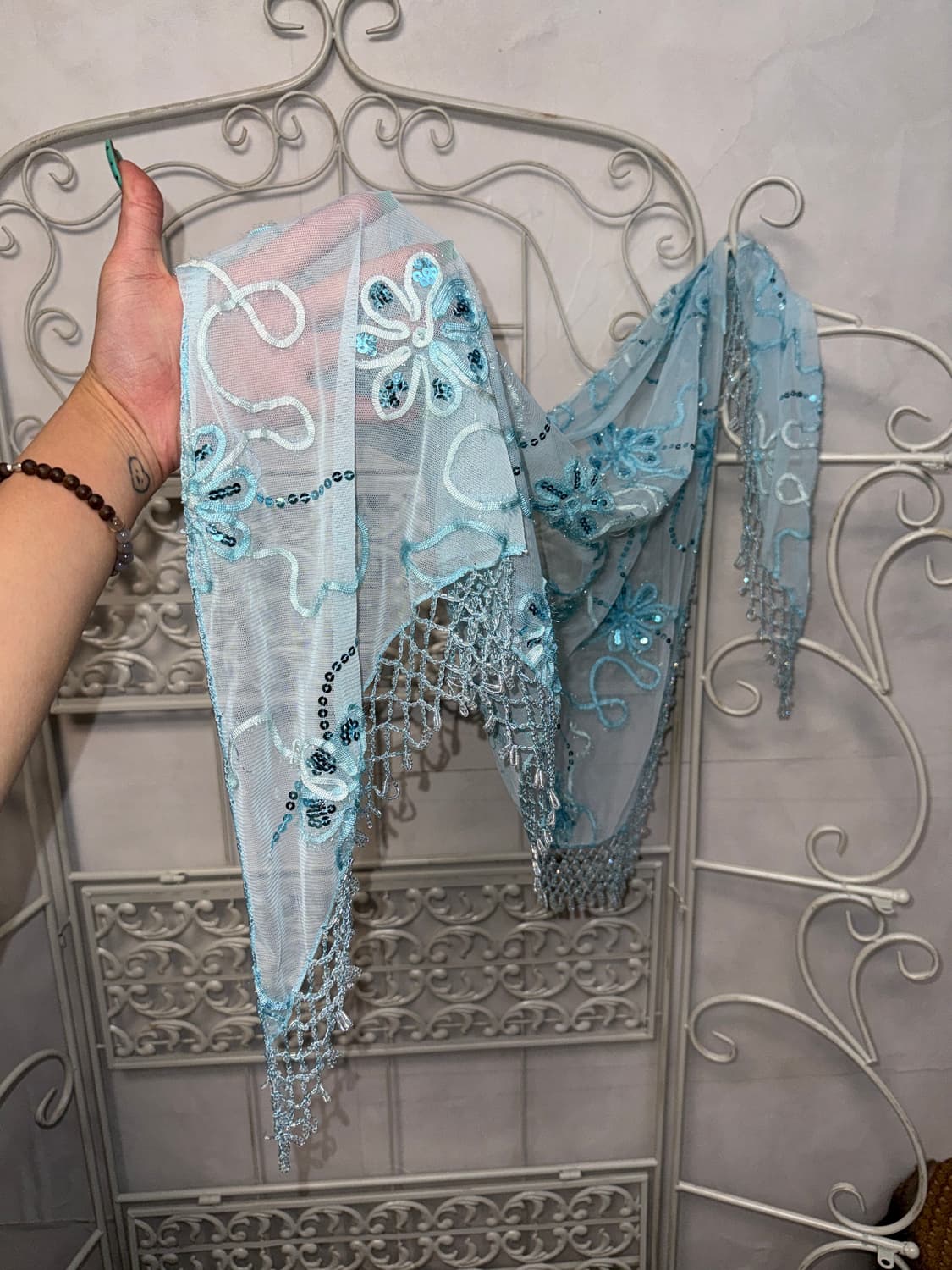 Sky blue fairy floral beads spangle 스카프 상품이미지4