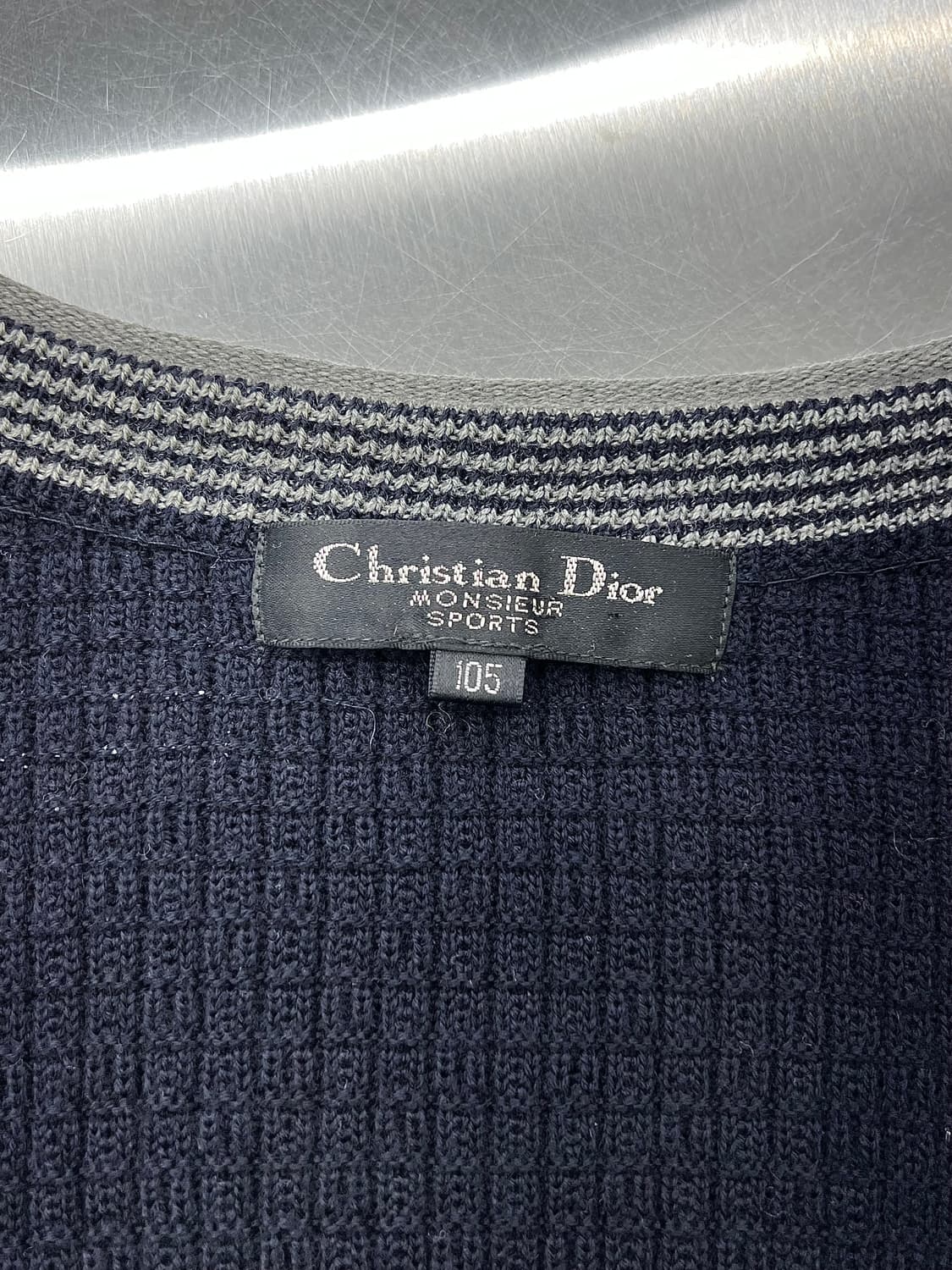 90s 크리스찬 디올 네이비 와플 배색 니트 가디건 상품이미지7